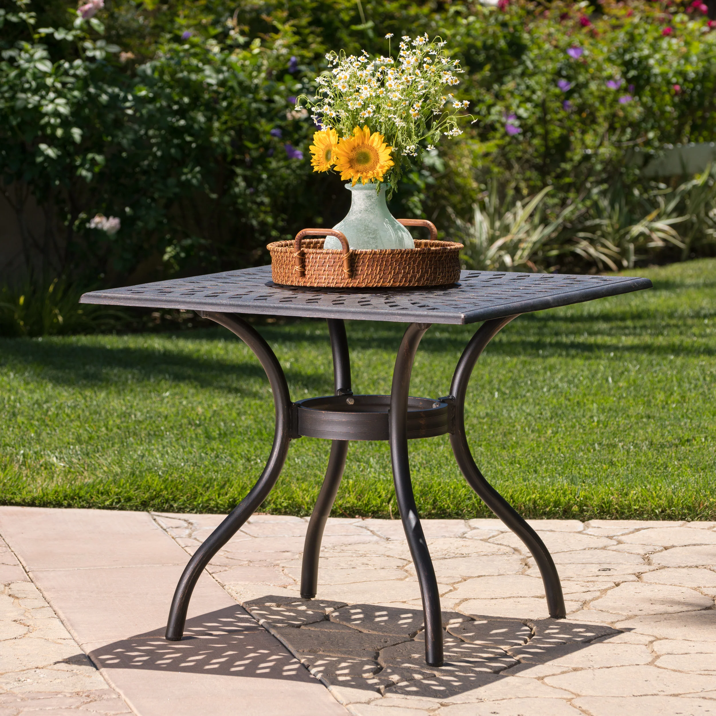 Carlton Outdoor Patina Copper Cast Aluminum Square Dining Table - furnishings