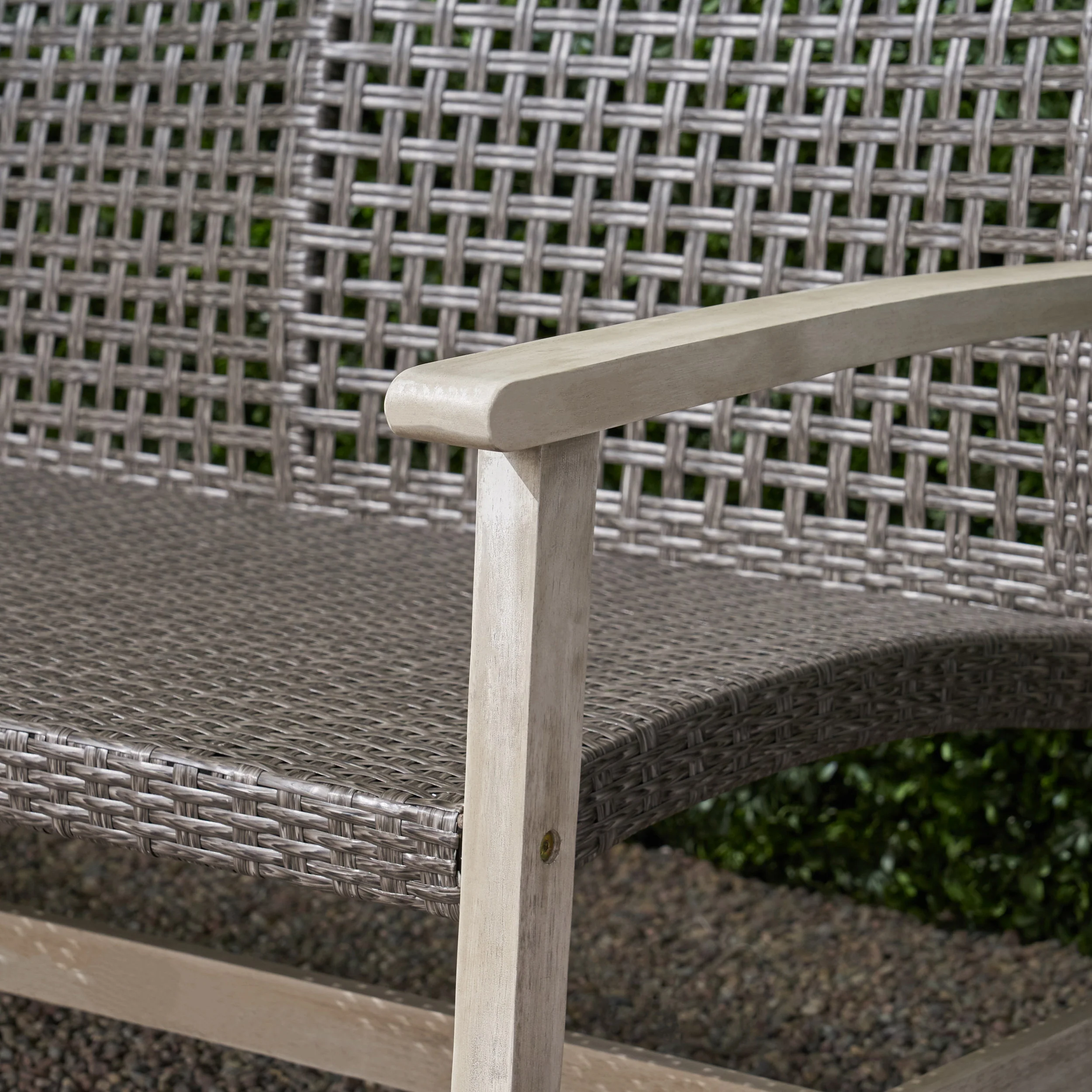 Marcia Outdoor 3-Seater Wicker Weave Sofa with Acacia Wood Frame - furnishings