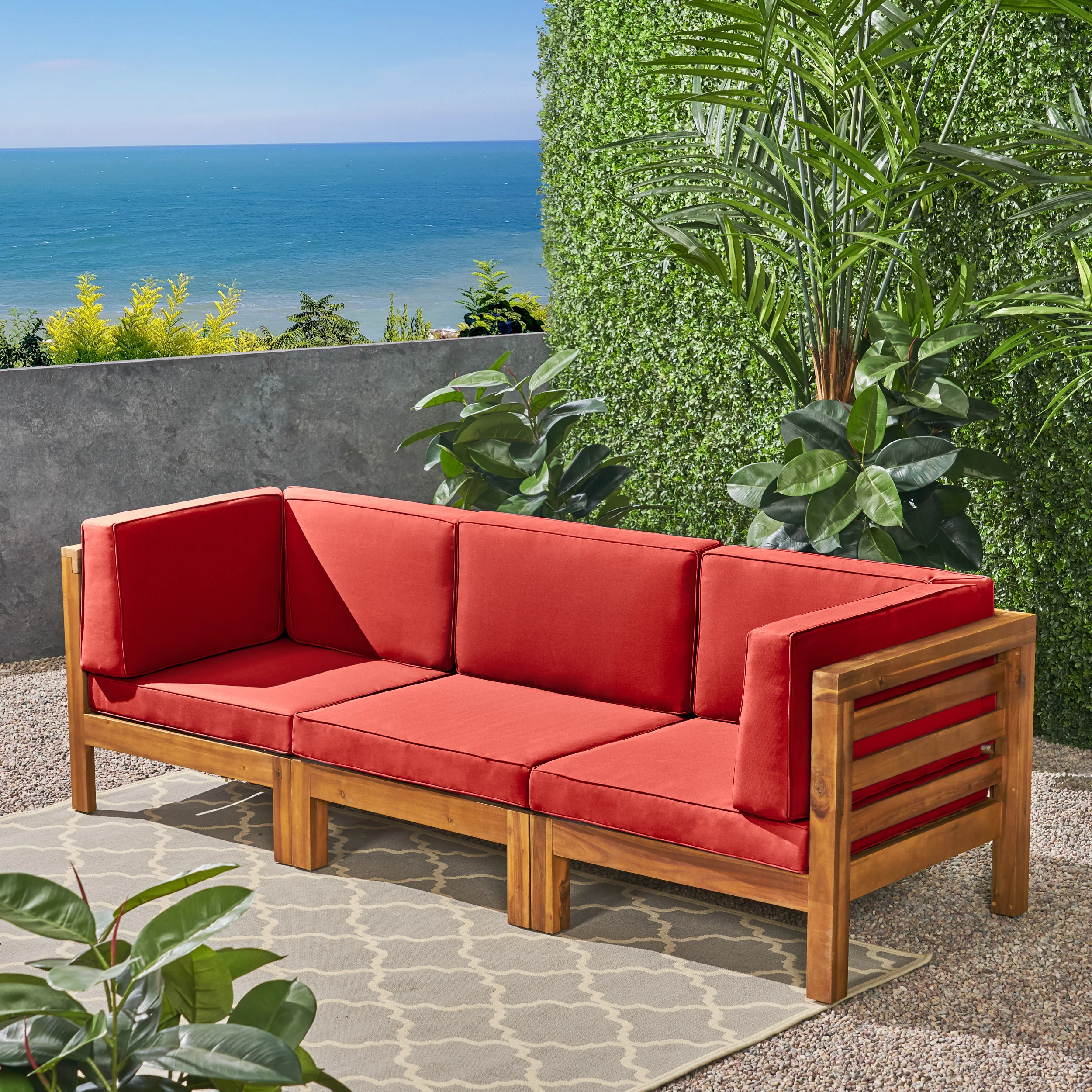 Dawson Outdoor Sectional Sofa Set - 3-Seater - Acacia Wood - Outdoor Cushions - furnishings