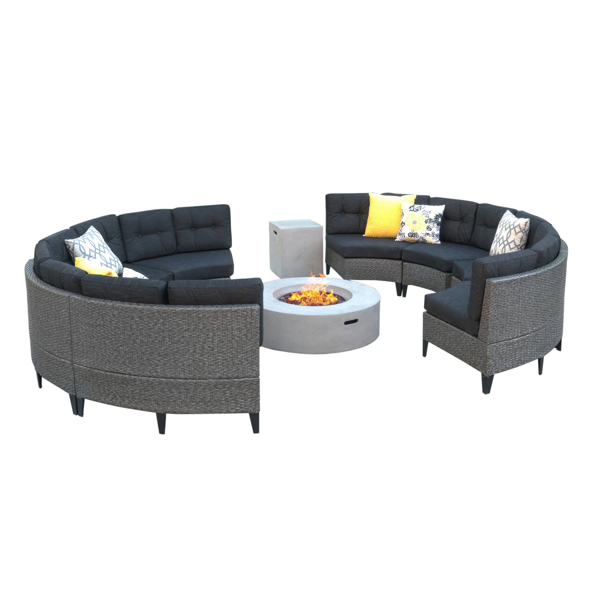 Nessett 10pc Outdoor Fire Pit Sectional Sofa Set - furnishings