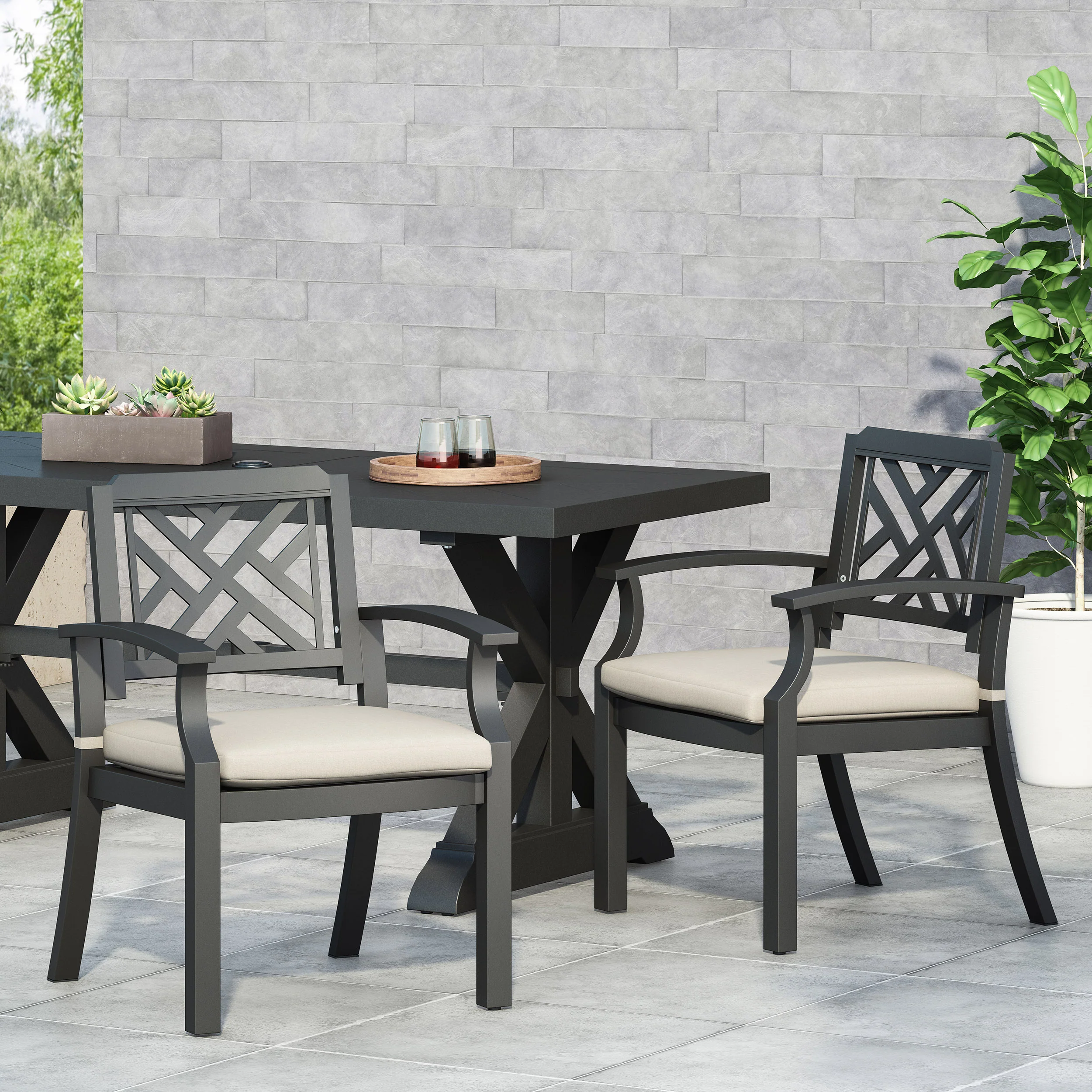 Arlene Waterford Outdoor Aluminum Dining Chairs, Set of 2 - furnishings