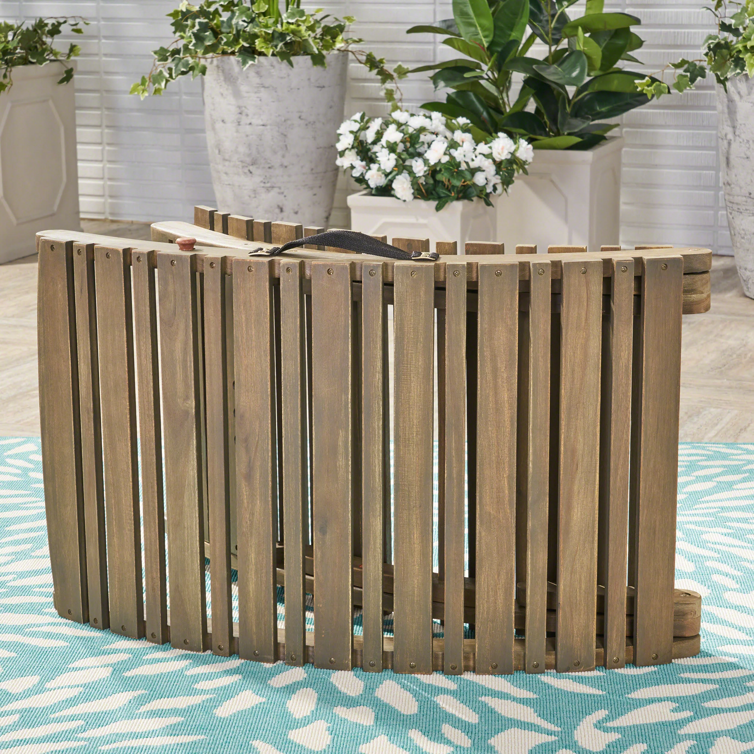 Tycie Outdoor Gray Acacia Wood Foldable Chaise Lounge - furnishings