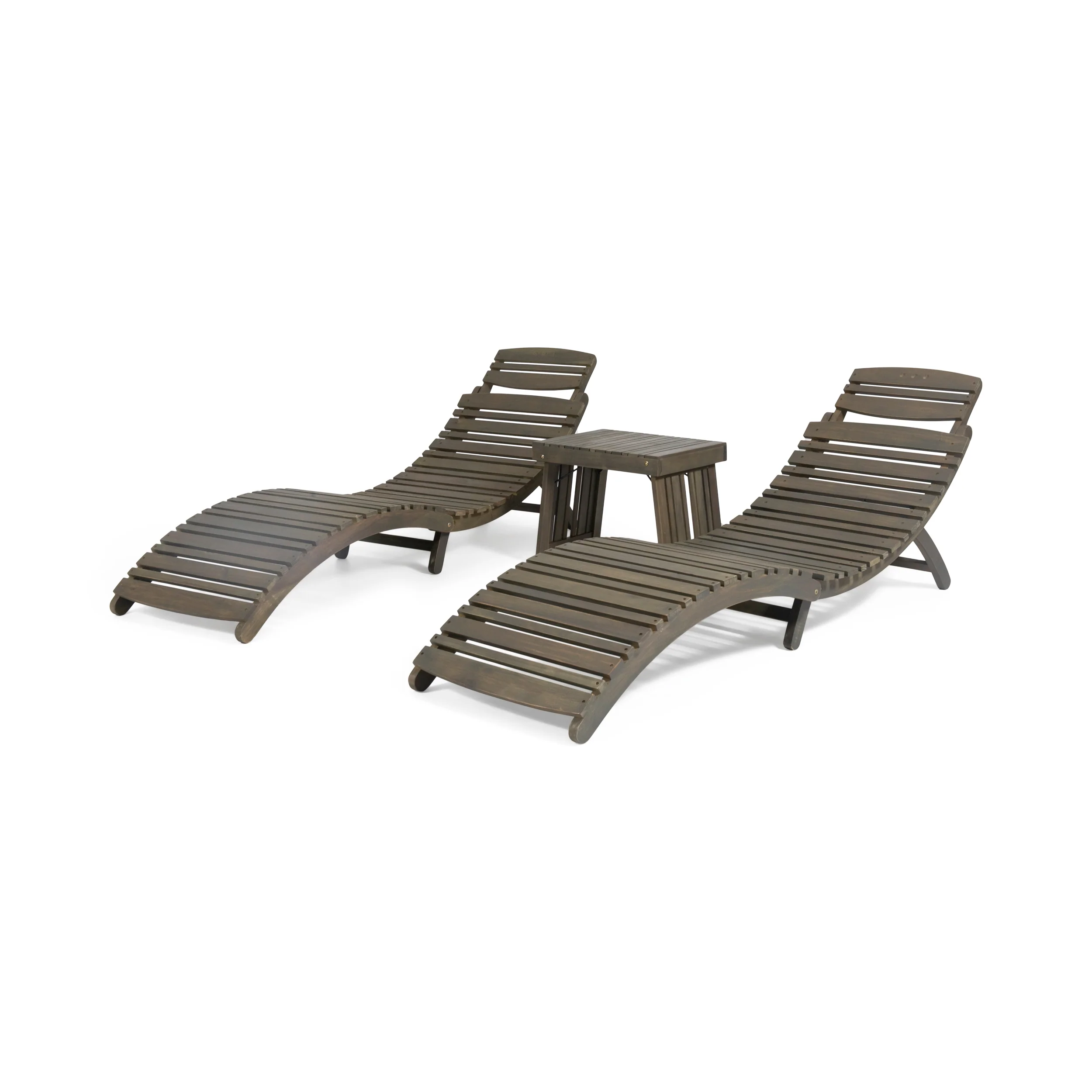 Lisbon Outdoor Acacia Wood 3 Piece Chaise Lounge Set - furnishings