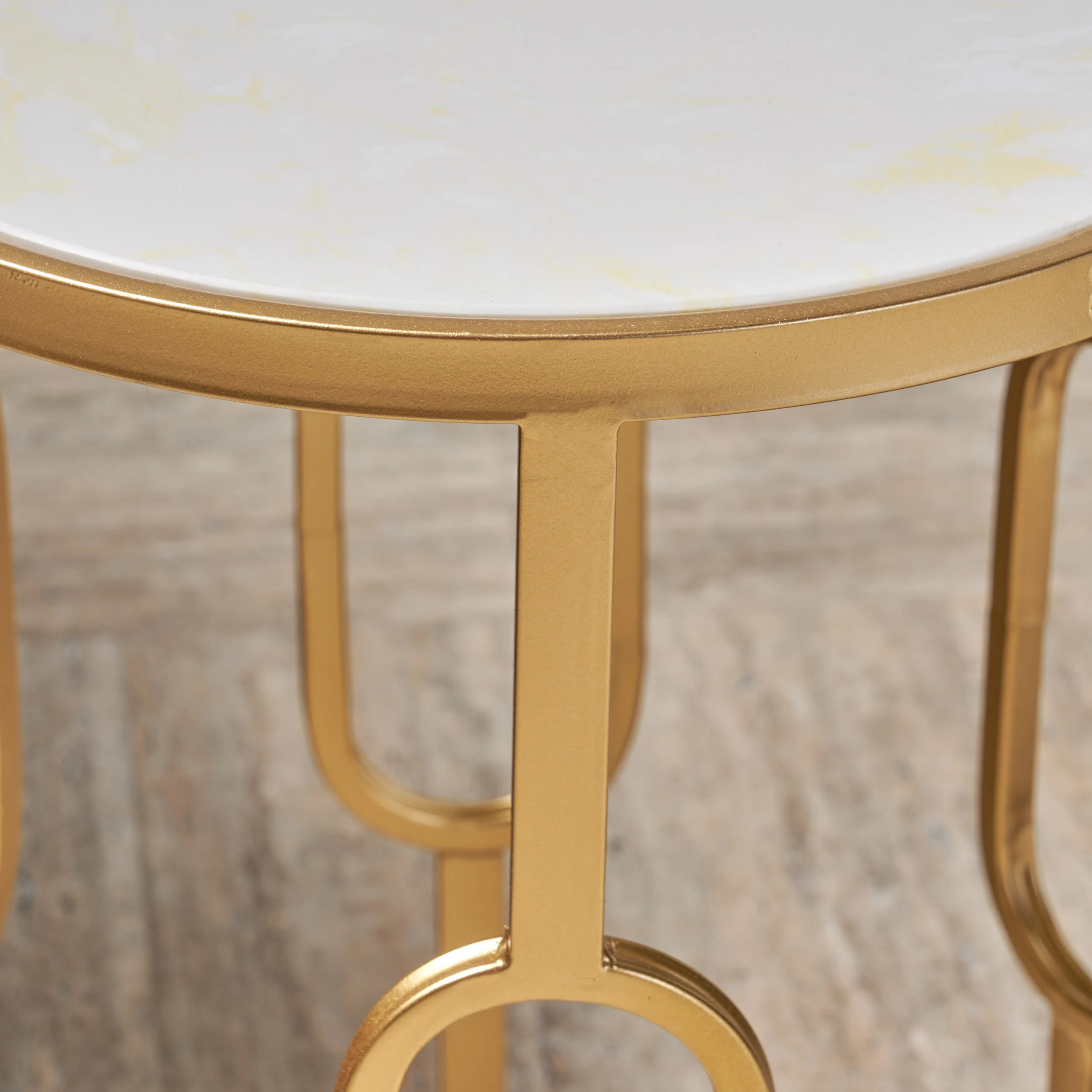 Madison Indoor/Outdoor Glam Faux Stone Side Table, White and Gold - furnishings