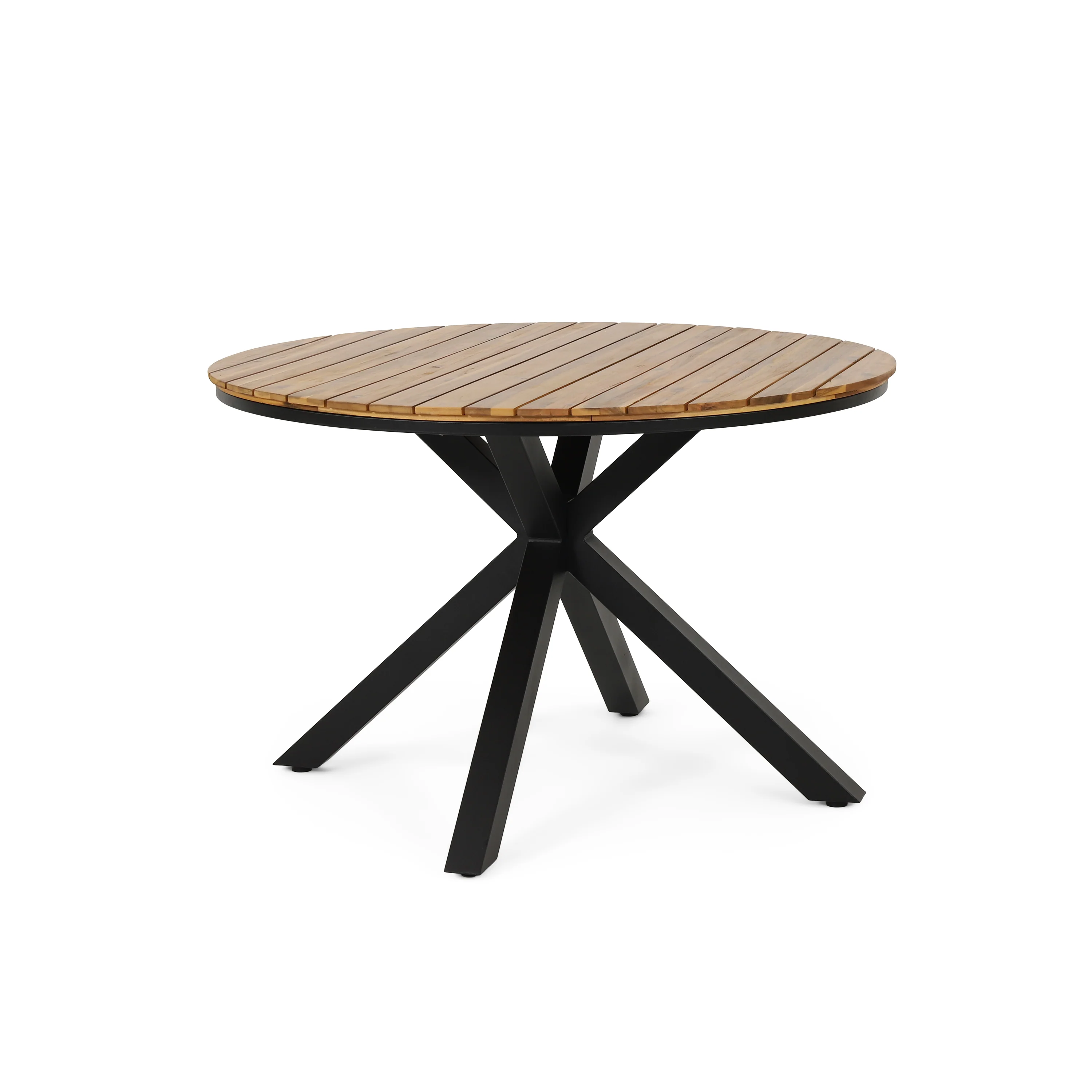 Mellie Outdoor Acacia Wood Circular Dining Table, Teak and Black - furnishings