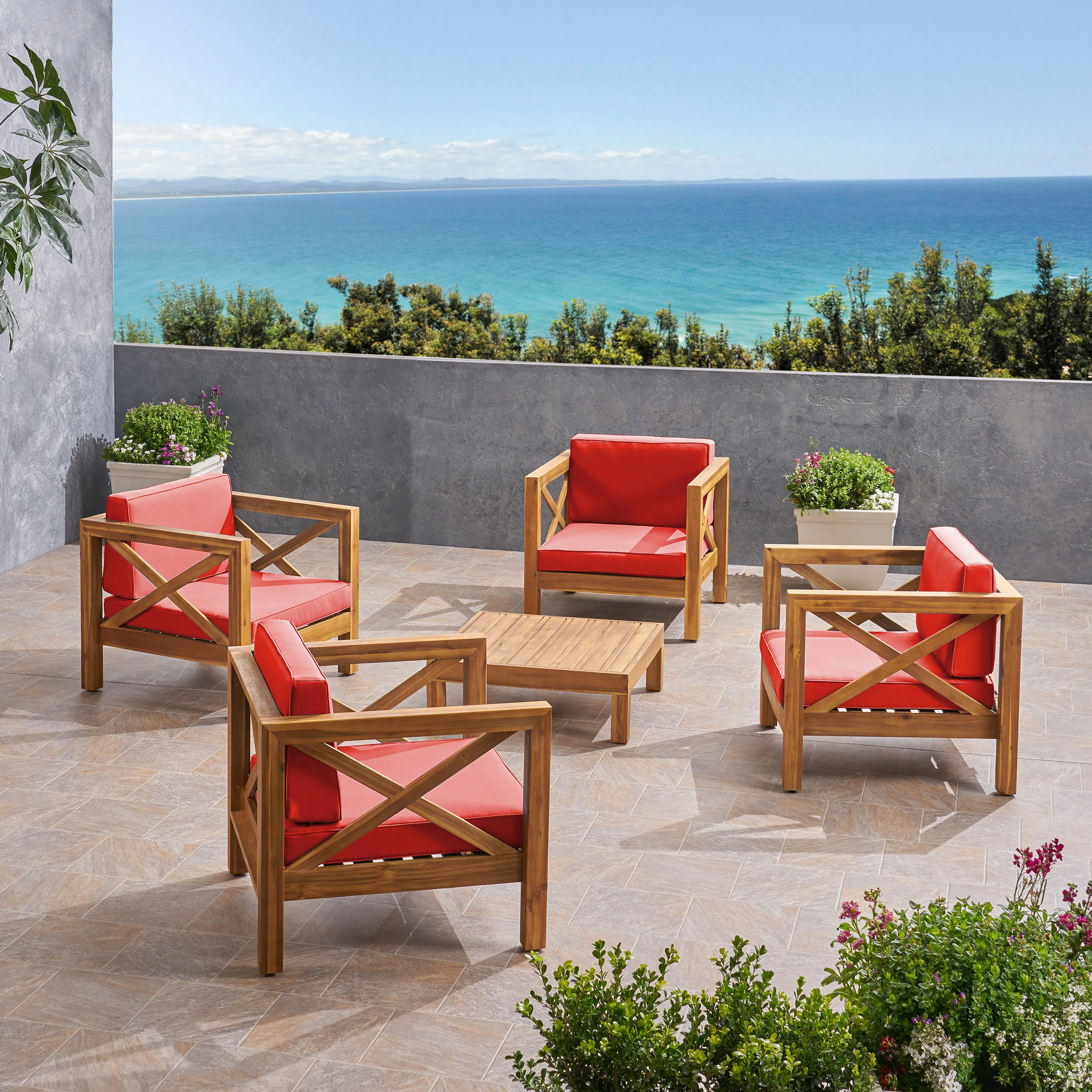 Morgan Outdoor 4 Seater Acacia Wood Club Chair and Coffee Table Set - furnishings