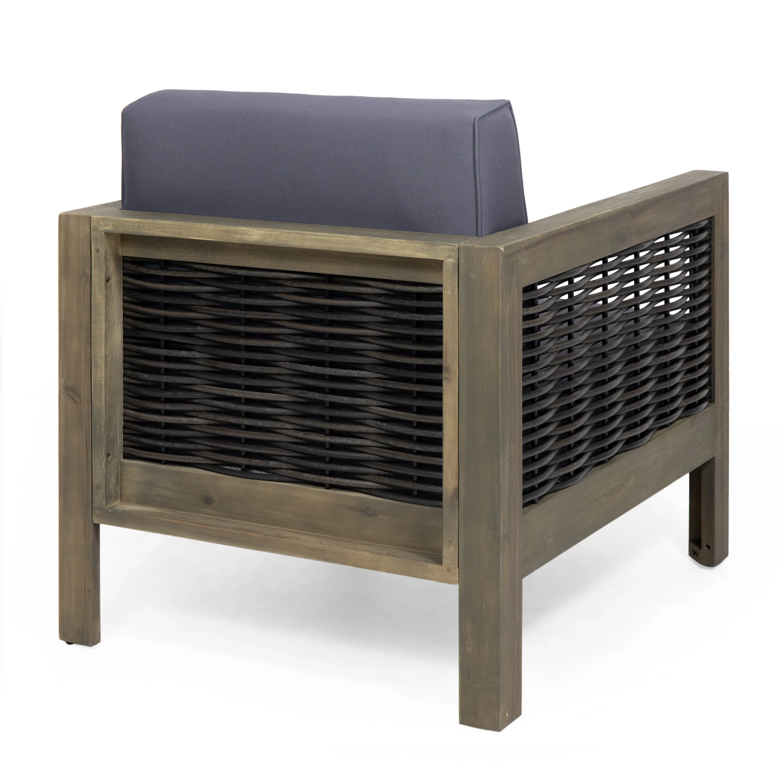 Mayes Outdoor Acacia Wood Club Chair with Wicker Accents (Set of 2) - furnishings