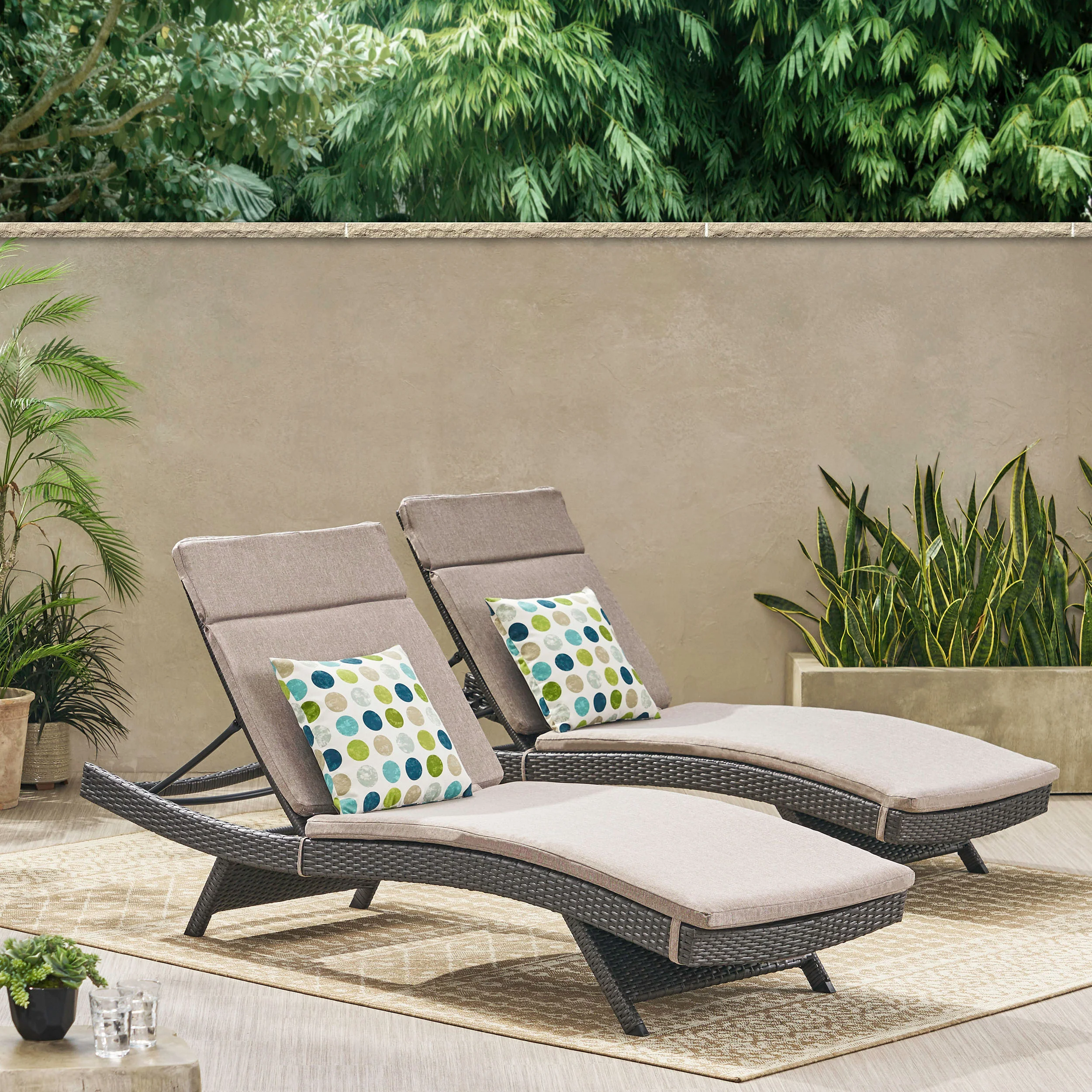 Nassau Outdoor Grey Wicker Adjustable Chaise Lounge with Cushion (Set of 2) - furnishings