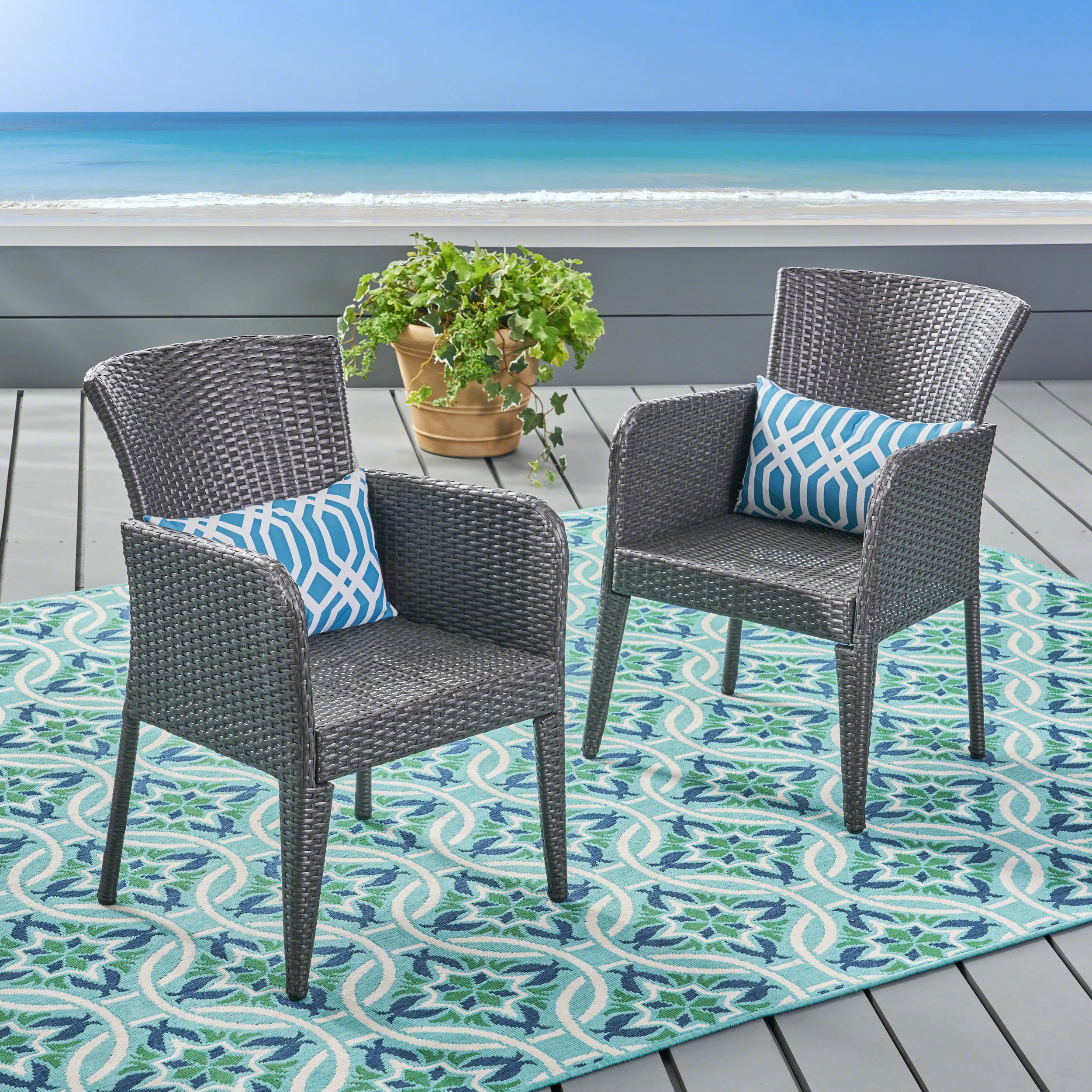 Daisy Outdoor Gray Wicker Dining Chair (Set of 2) - furnishings
