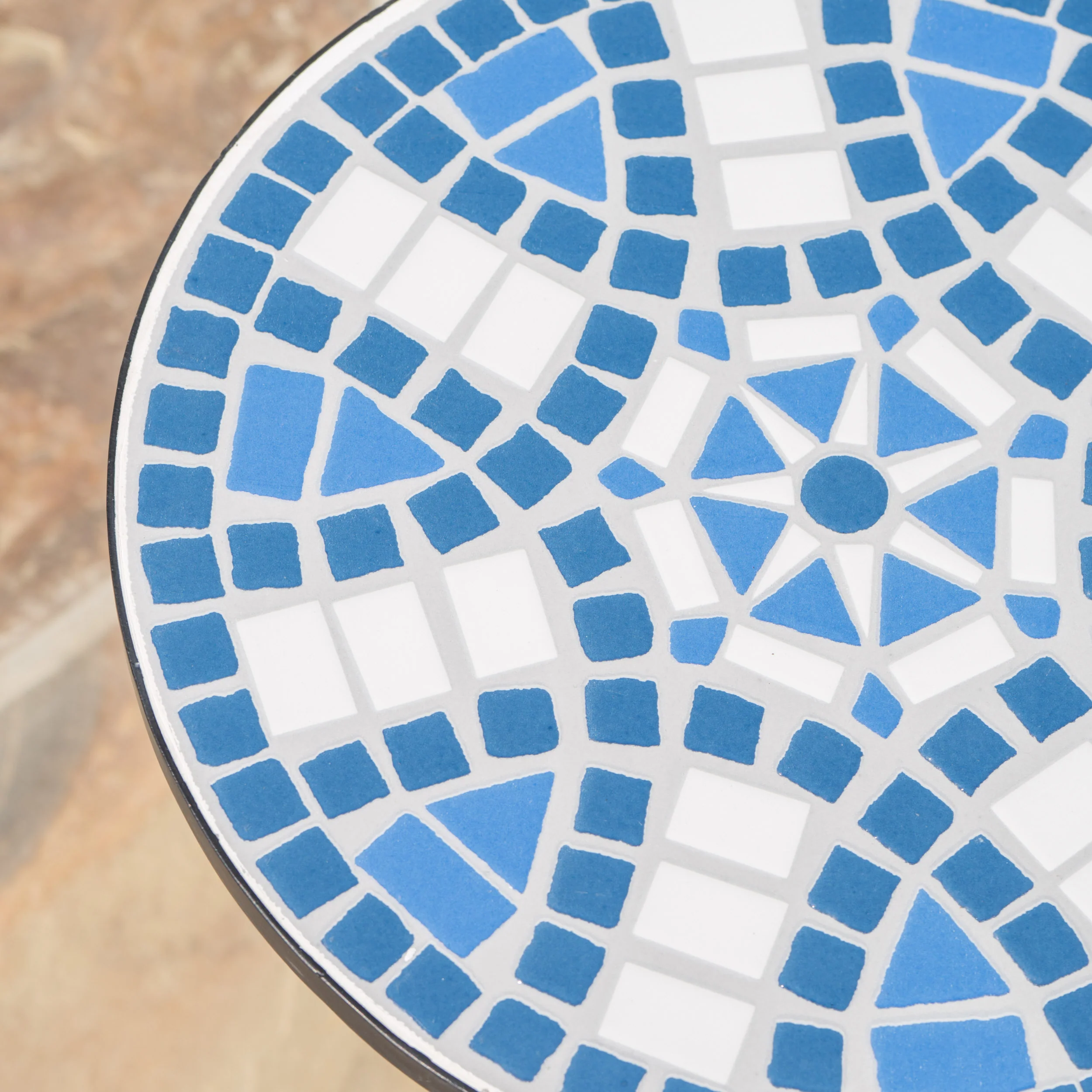 Harington Outdoor Blue & White Ceramic Tile Iron Frame Side Table - furnishings