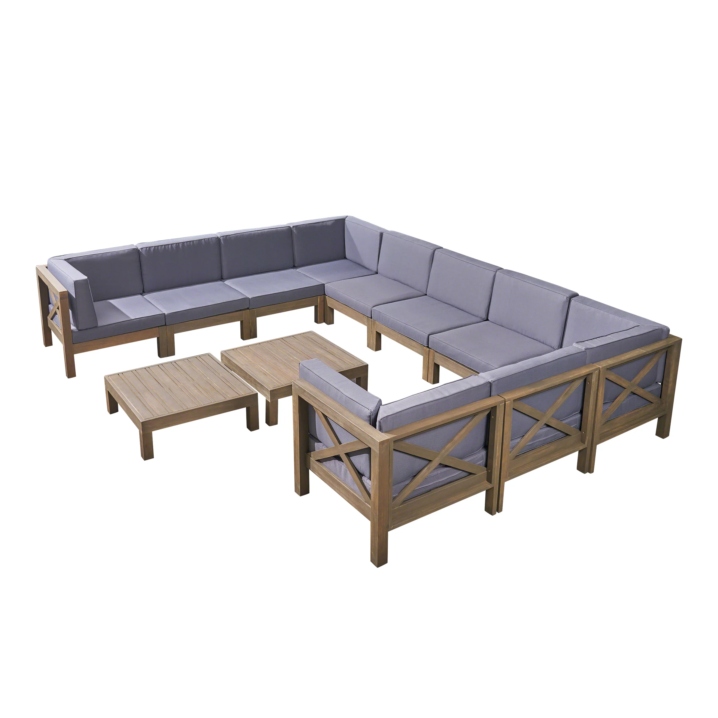 Cynthia Outdoor Acacia Wood 12-Piece U-Shaped Sectional Sofa Set with Two Coffee Tables - furnishings