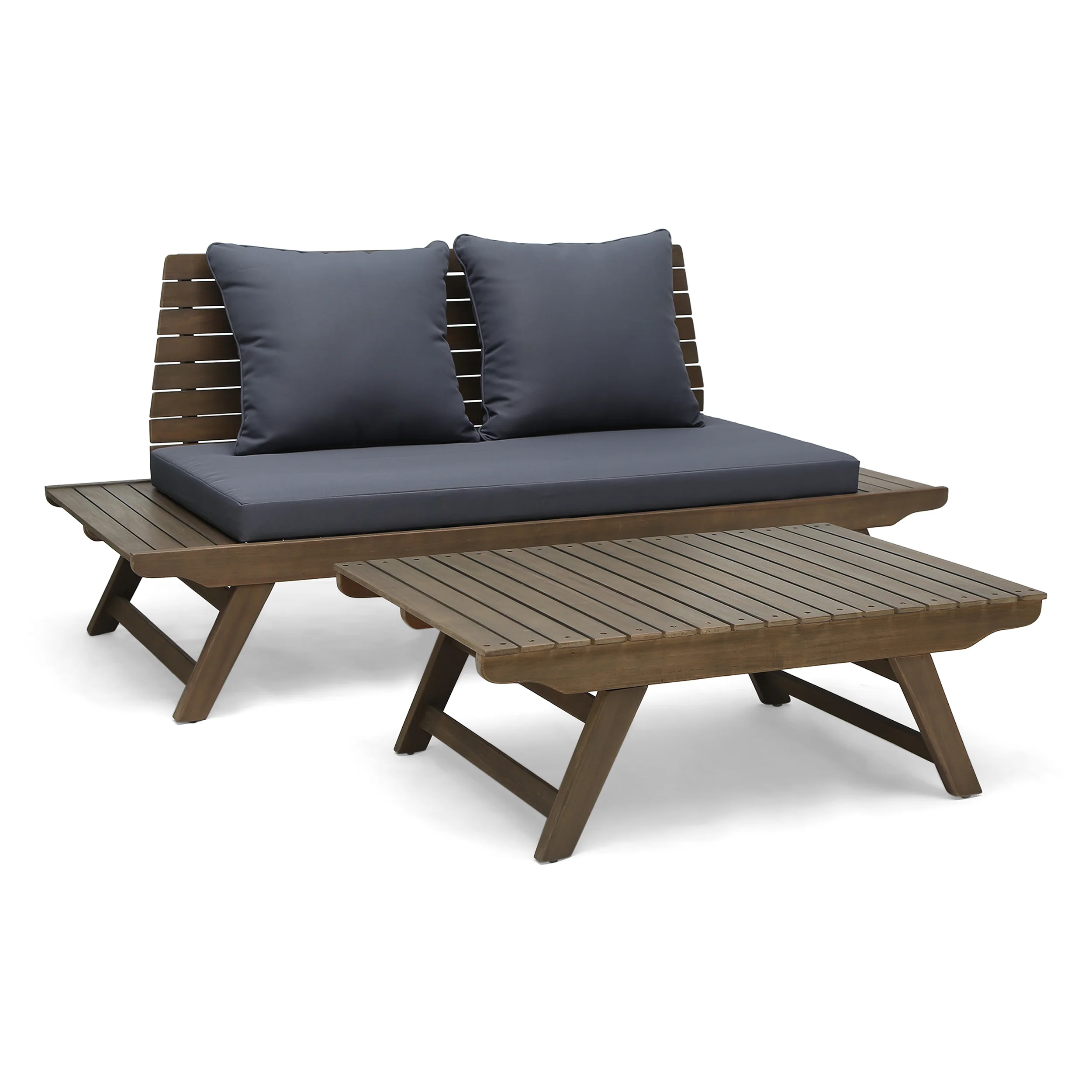 Enid Outdoor 2 Seater Acacia Wood Loveseat and Coffee Table Set - furnishings