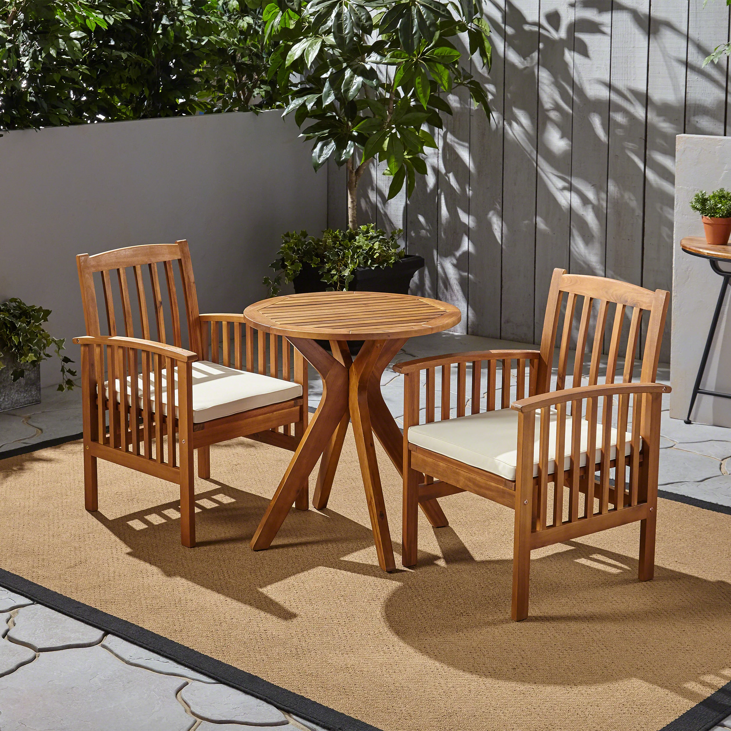 Phoenix Outdoor Acacia 2-Seater Bistro Set with Cushions and 28