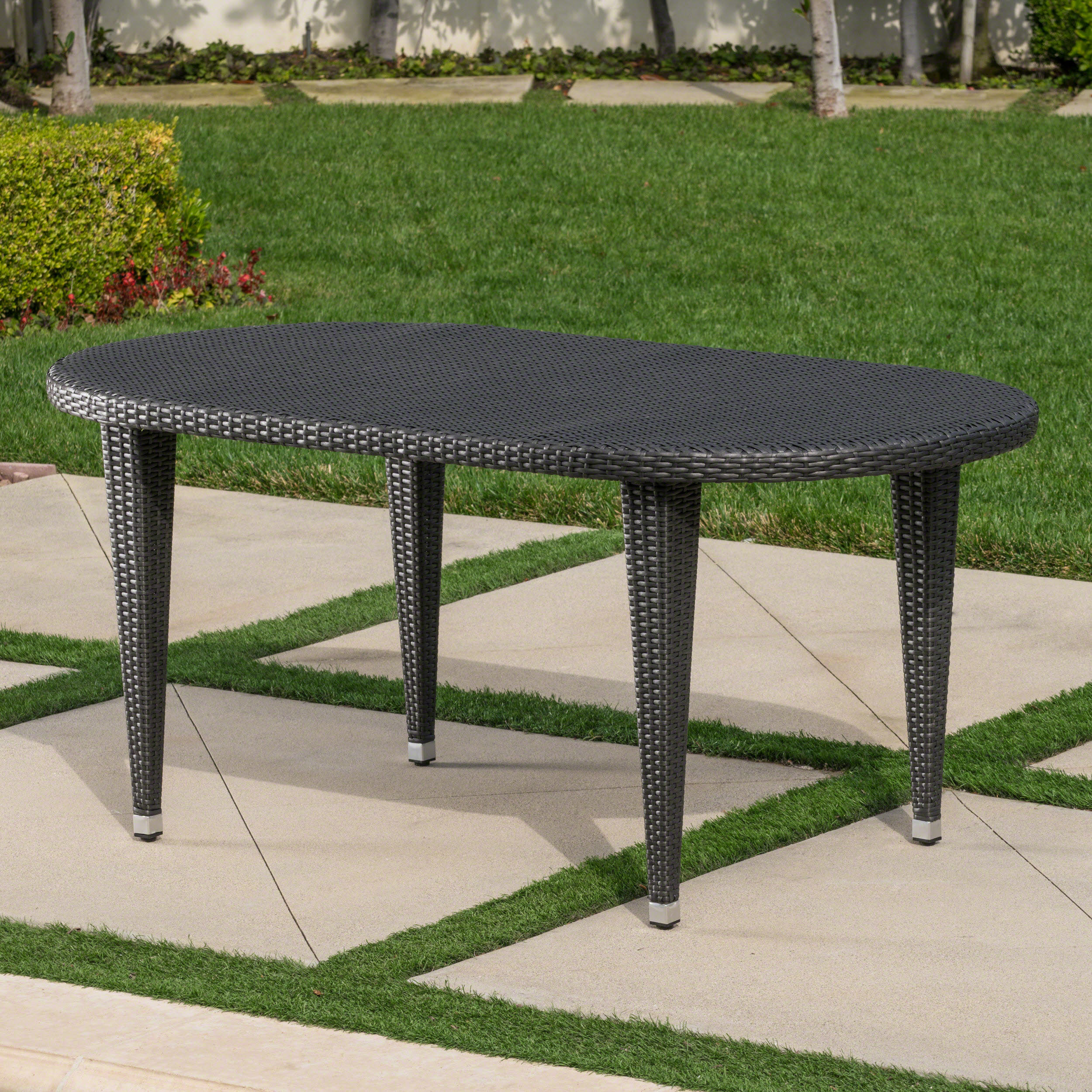 Domo Outdoor 69 Inch Wicker Oval Dining Table - furnishings