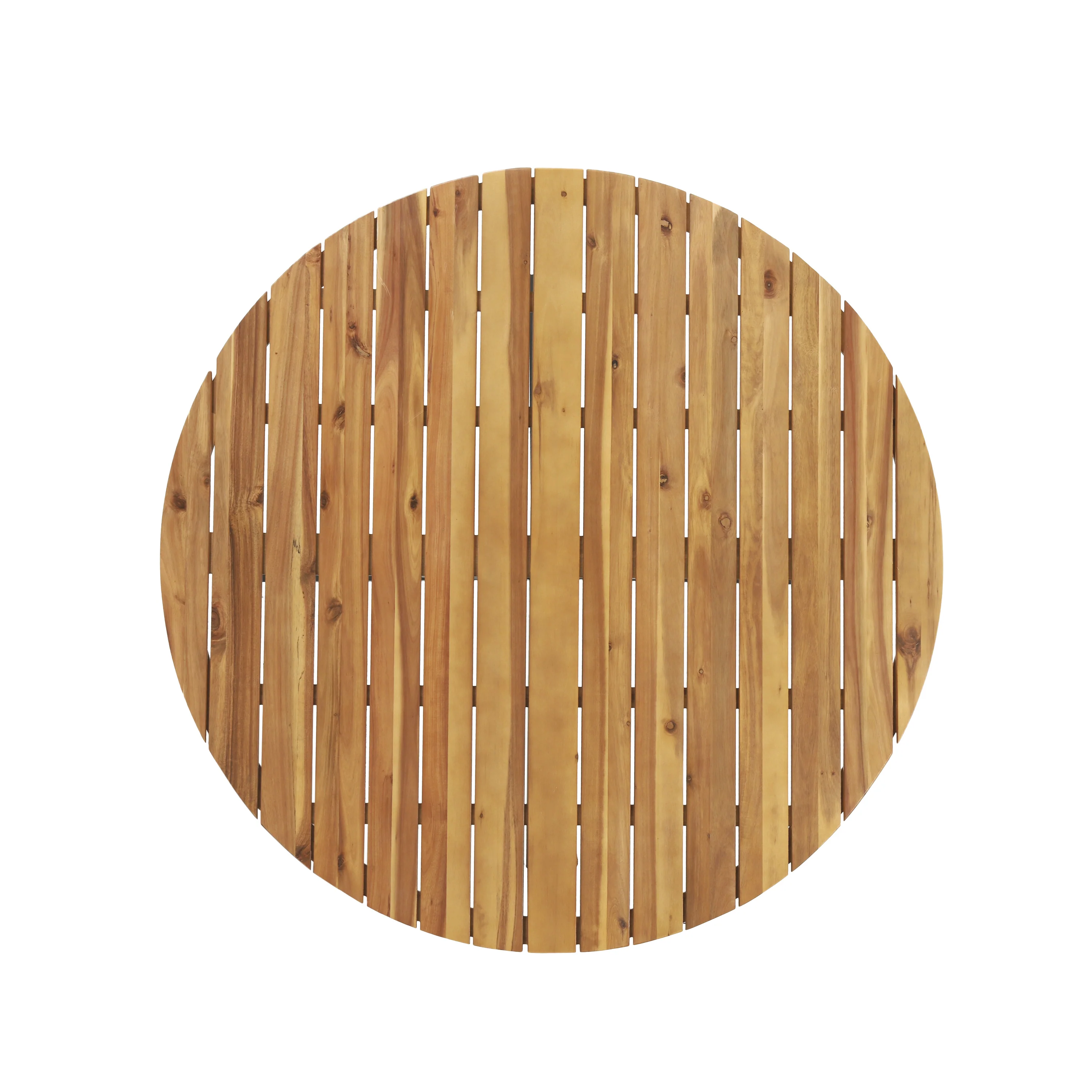 Mellie Outdoor Acacia Wood Circular Dining Table, Teak and Black - furnishings