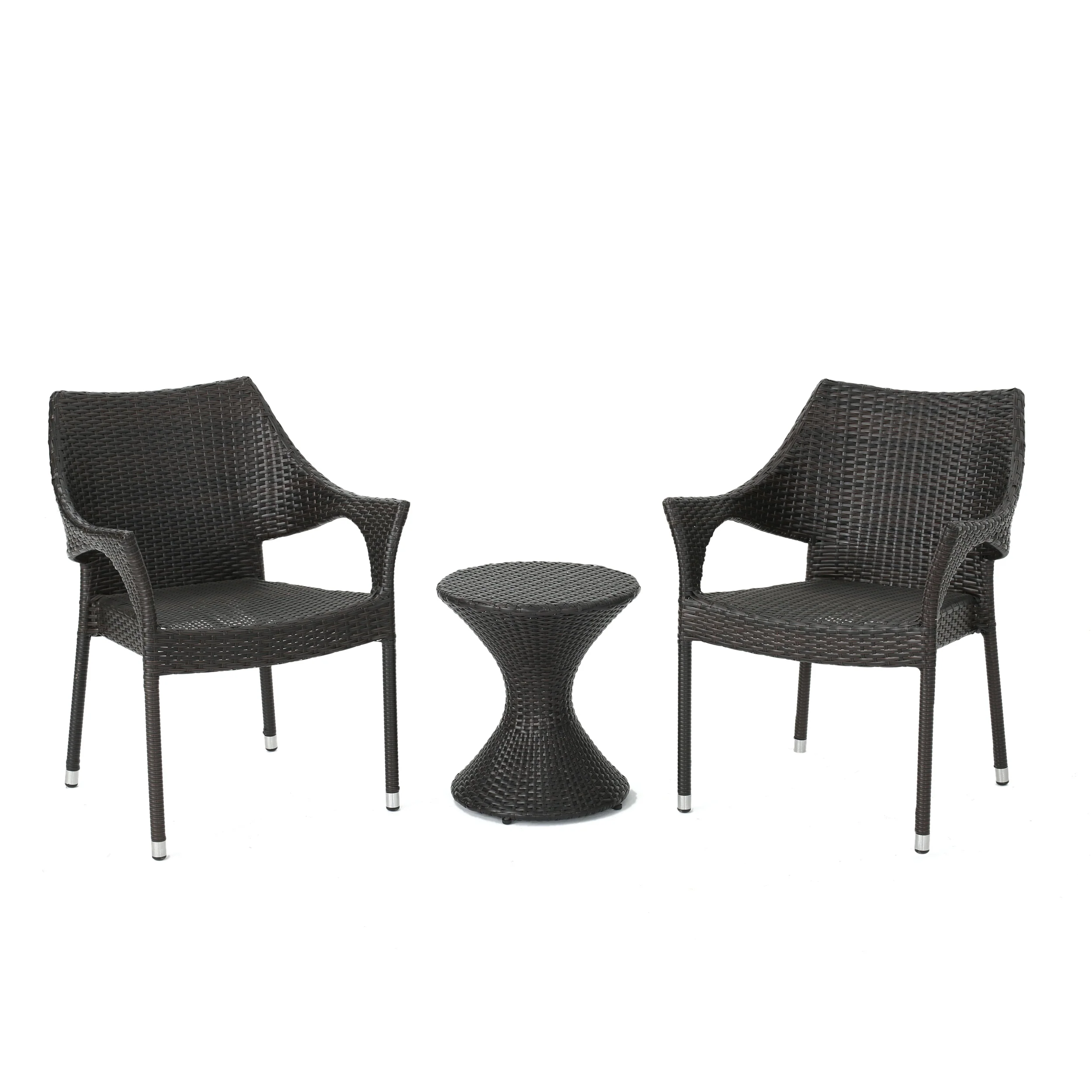 Axelrod Outdoor 3 Piece Multi-Brown Wicker Chat Set with Stacking Chairs - furnishings