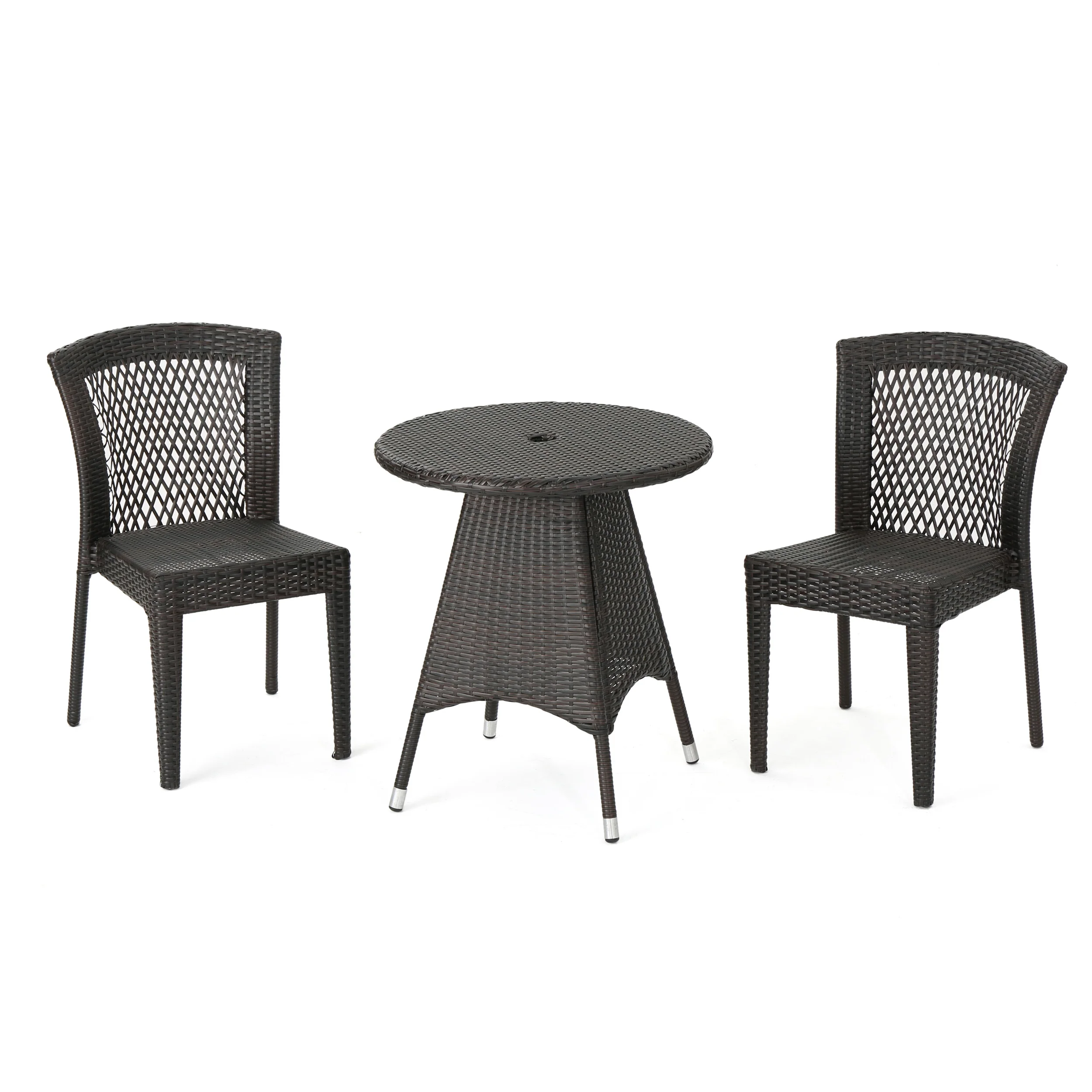 Perry Outdoor 3pc Multibrown Wicker Bistro Set - furnishings