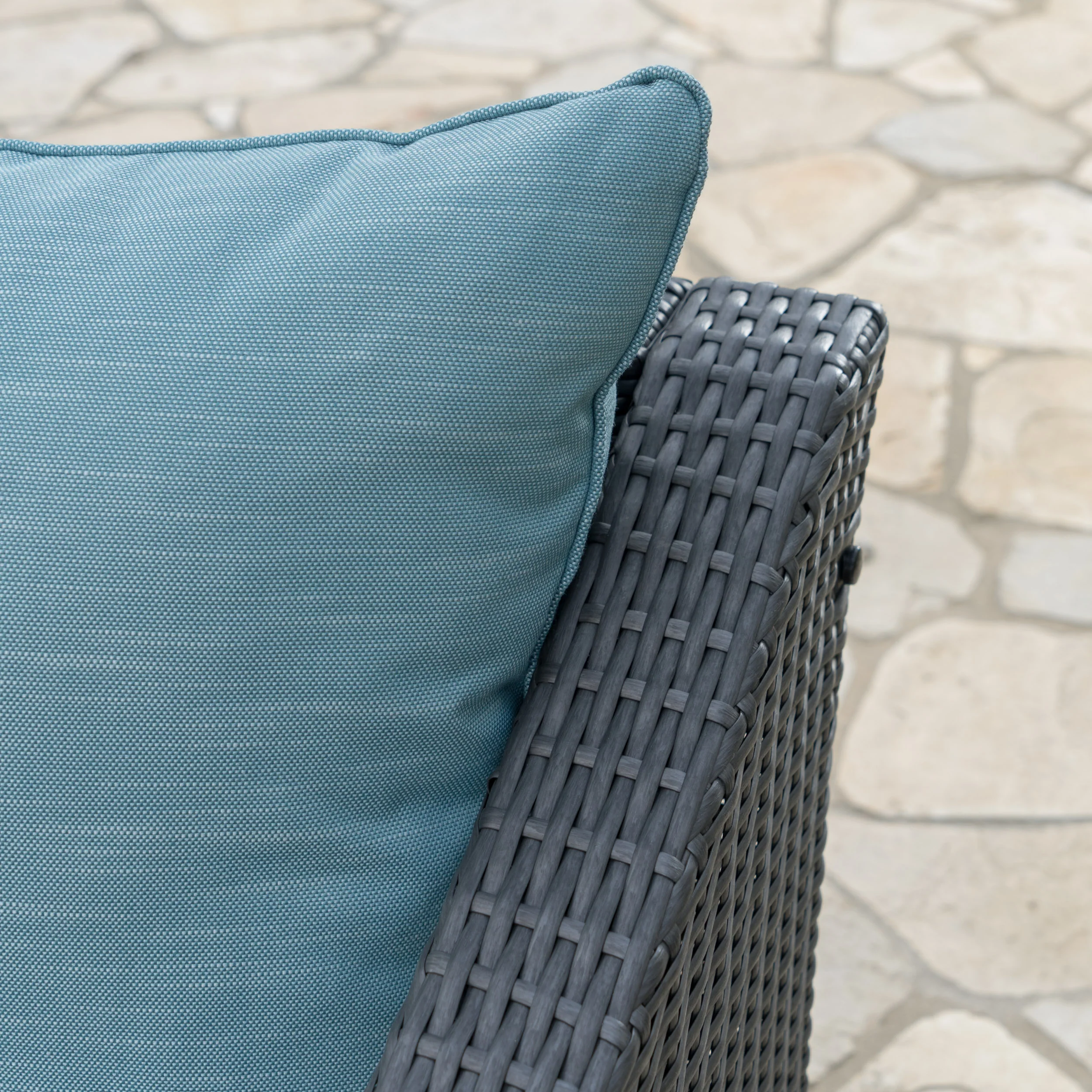 Aspen Outdoor 5 Piece Gray Wicker Chat Set with Stone Finished Fire Pit - furnishings