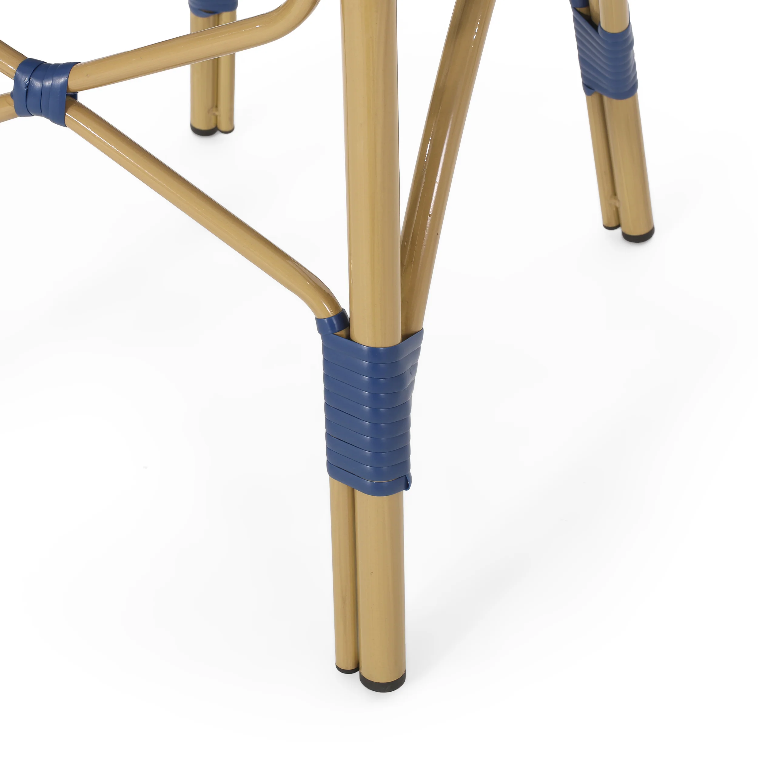 Deshler Outdoor Aluminum French Bistro Chairs, Set of 2, Navy Blue, White, and Bamboo Finish - furnishings