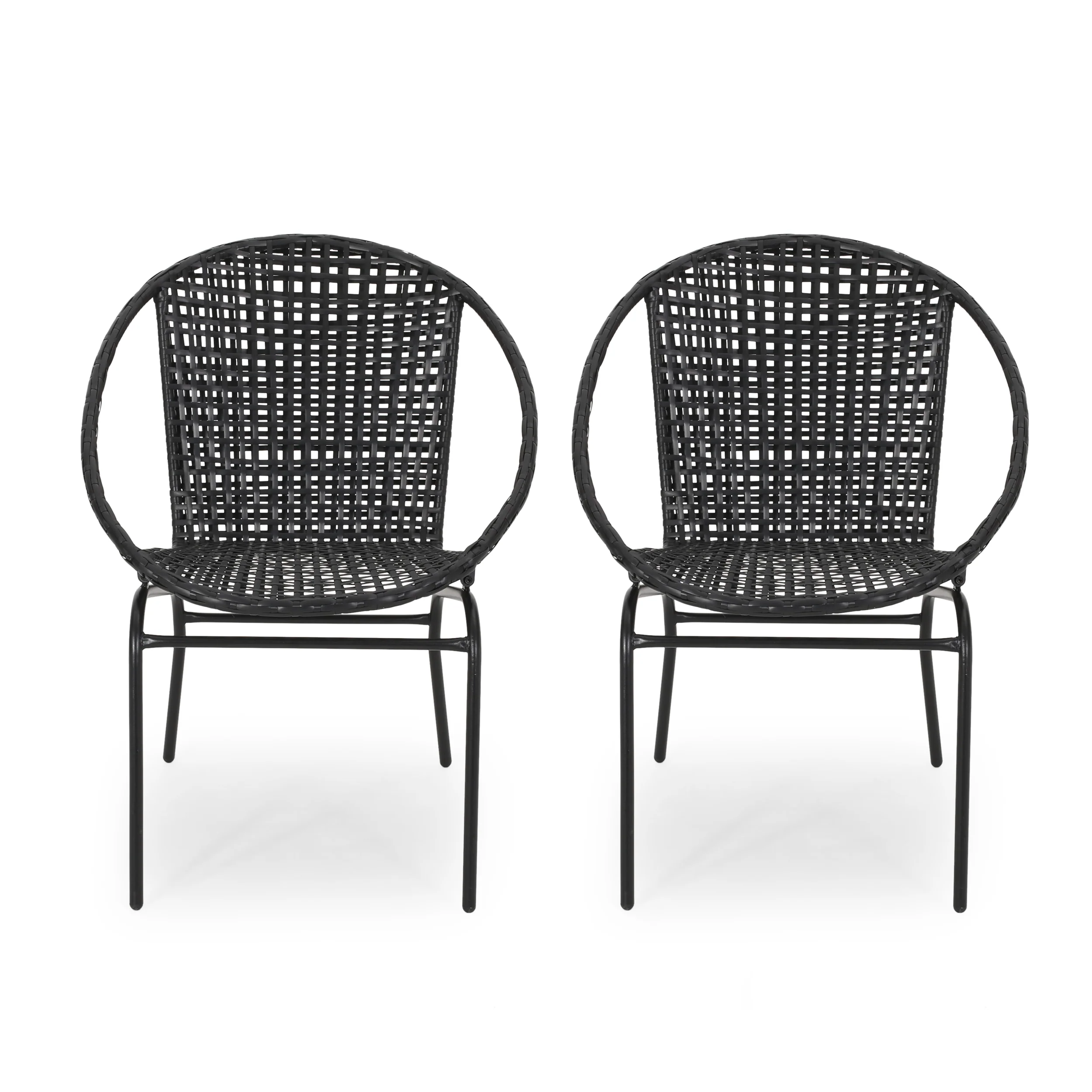 German Outdoor Modern Faux Rattan Club Chair (Set of 2) - furnishings