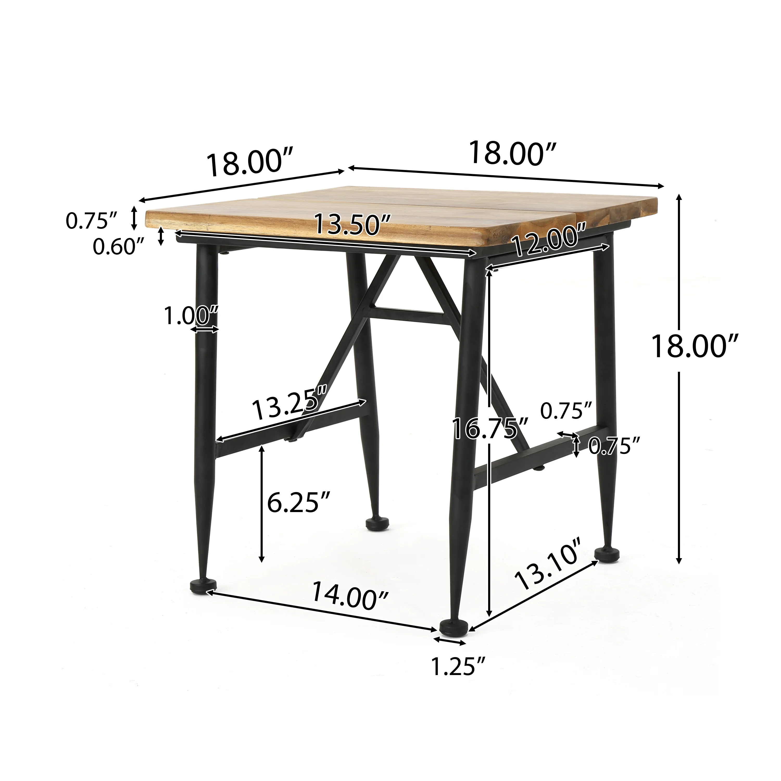 Ellaria Outdoor Rustic Industrial Acacia Wood End Table with Metal Frame, Teak and Black - furnishings