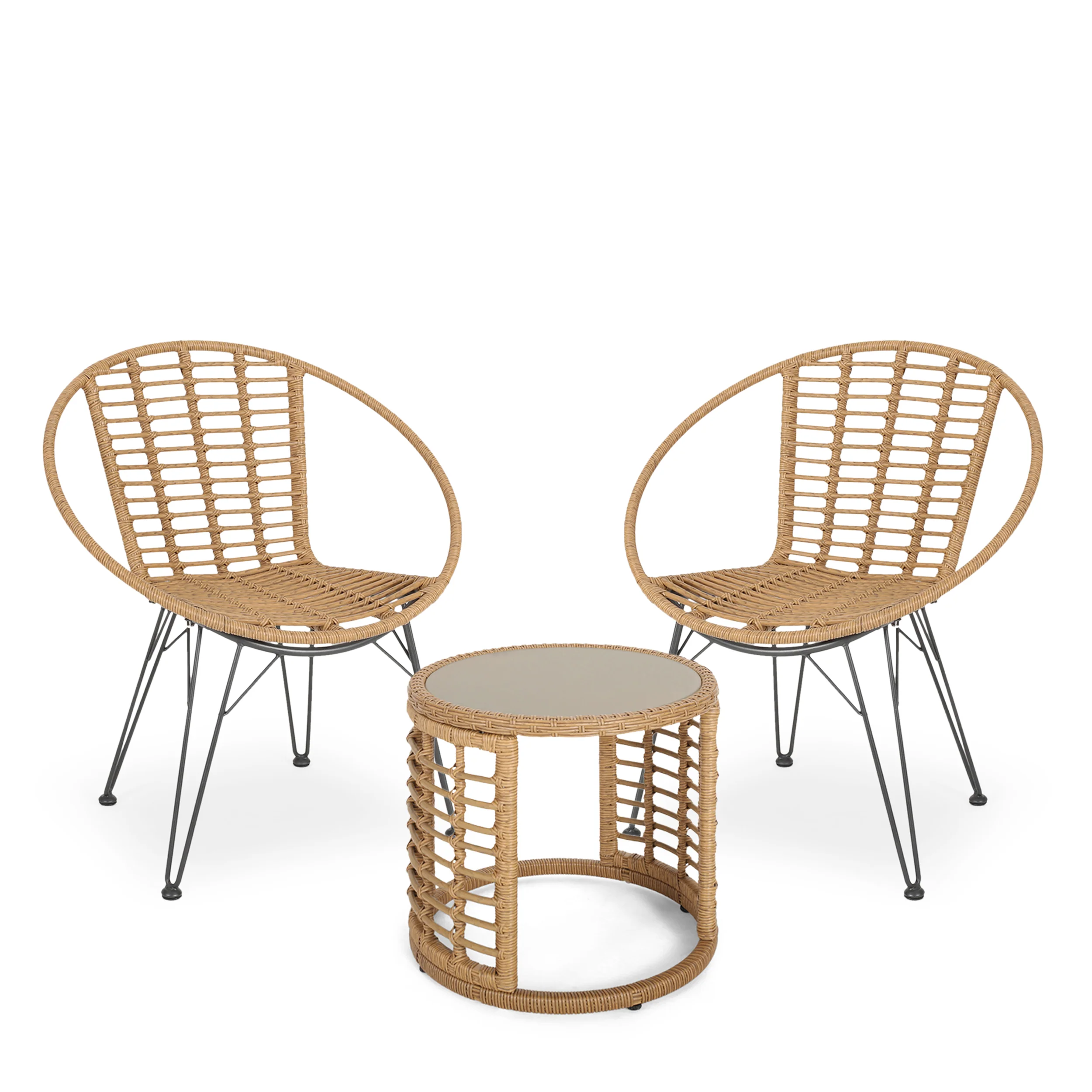 Zeferino Outdoor Modern Boho 2 Seater Wicker Chat Set with Side Table - furnishings