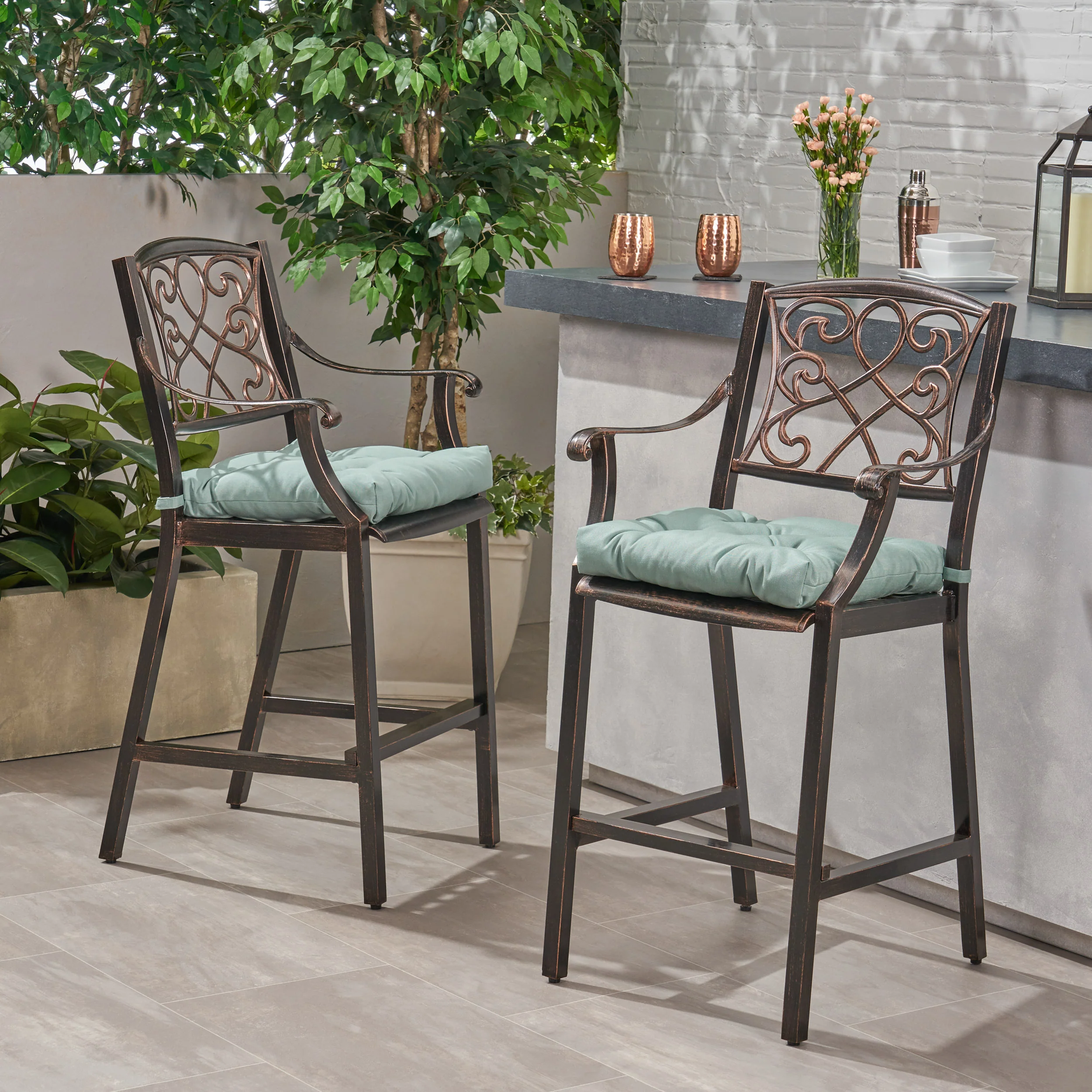 Mariella Outdoor Barstool with Cushion (Set of 2) - furnishings