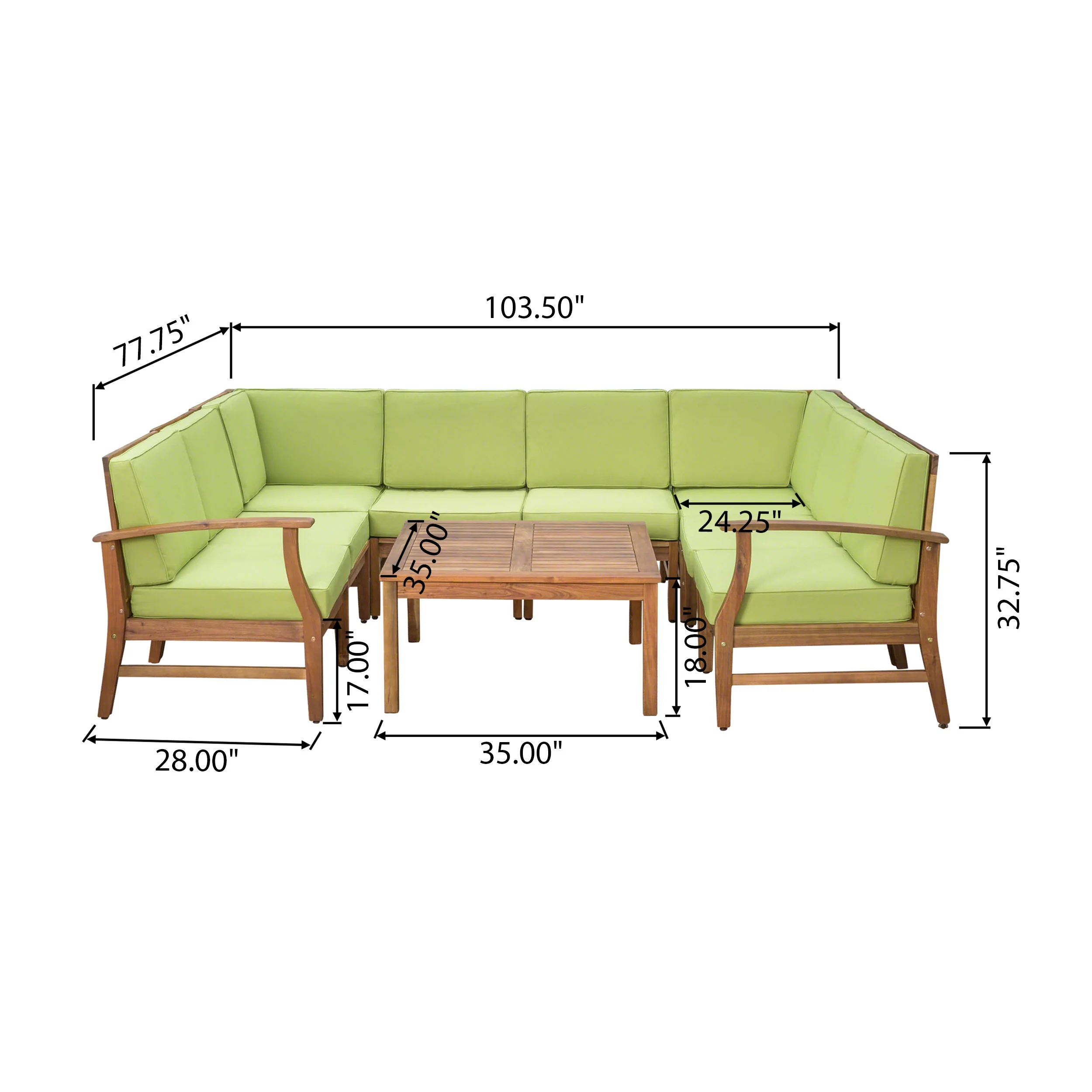 Scarlett Outdoor 8 Seat Teak Finished Acacia Wood Sectional Sofa and Table Set - furnishings