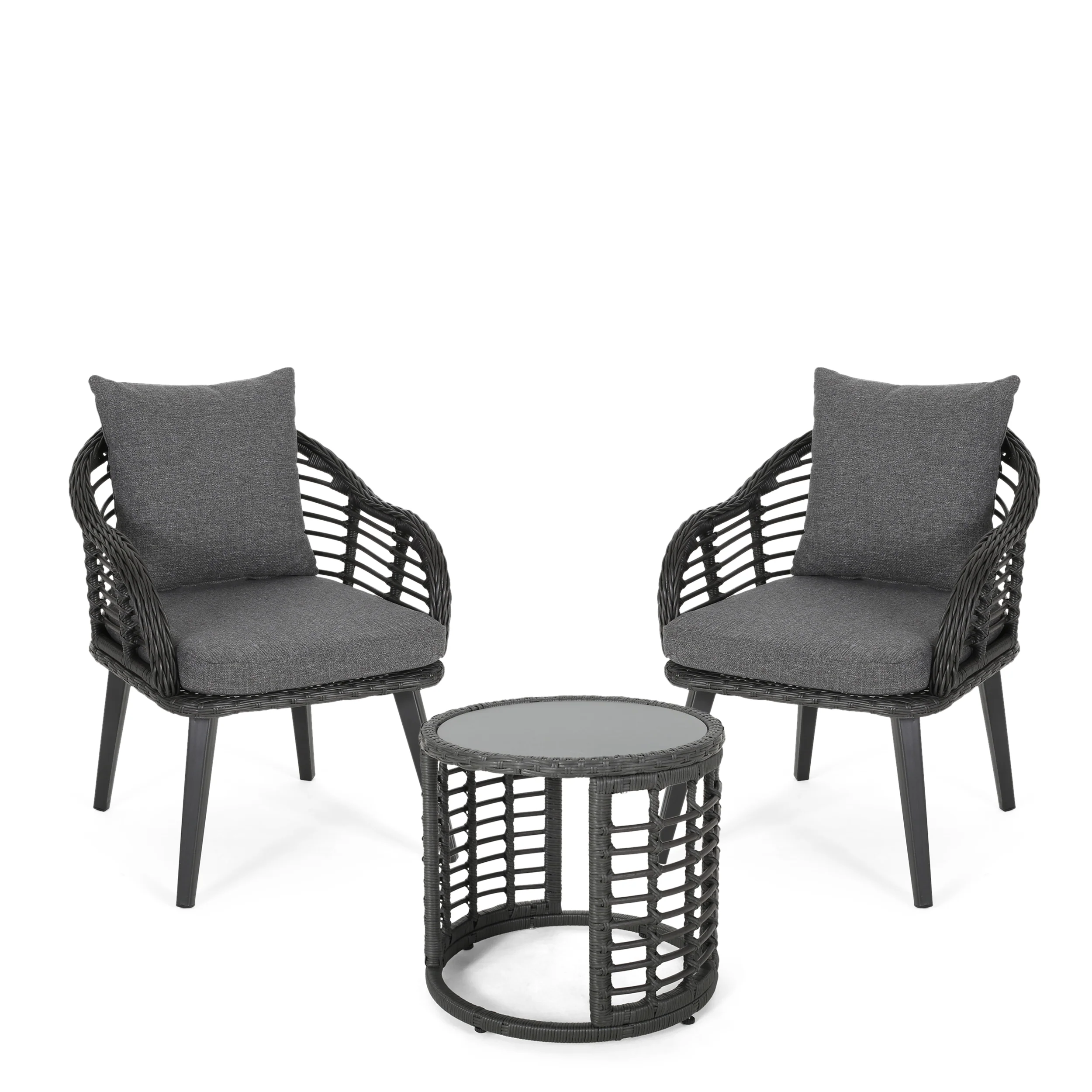 Evvy Outdoor Modern Boho 2 Seater Wicker Chat Set with Side Table - furnishings