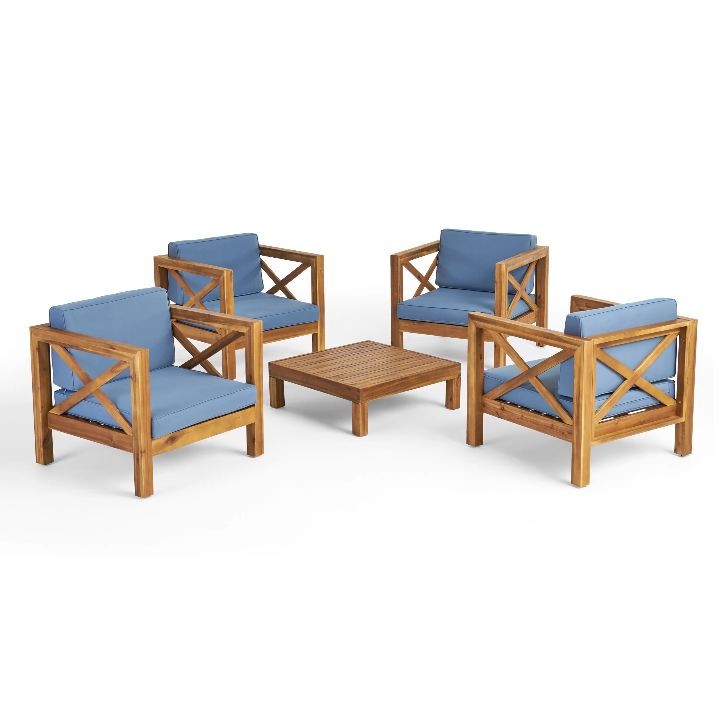 Morgan Outdoor 4 Seater Acacia Wood Club Chair and Coffee Table Set - furnishings
