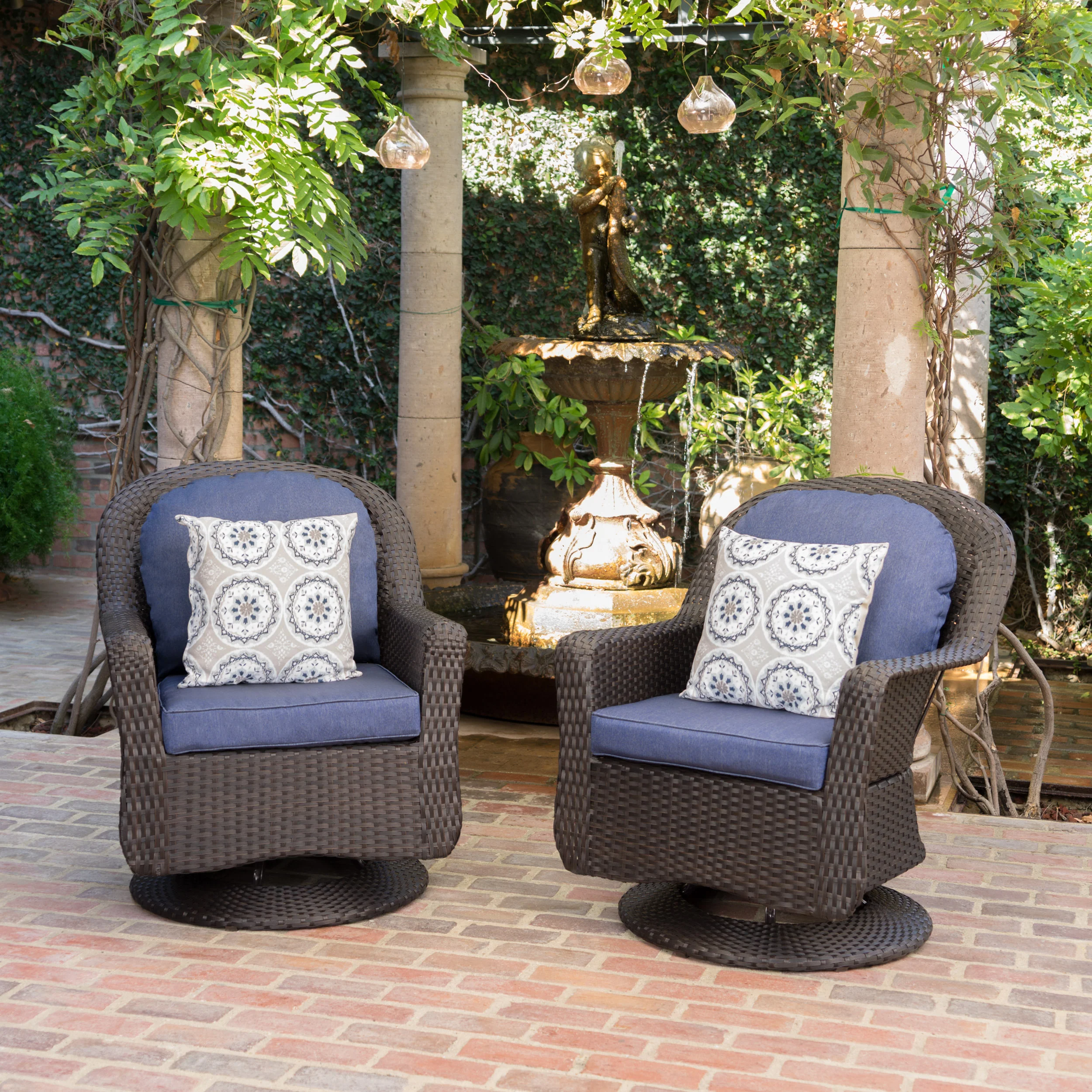 Linsten Outdoor Wicker Swivel Club Chairs with Water Resistant Cushion - furnishings