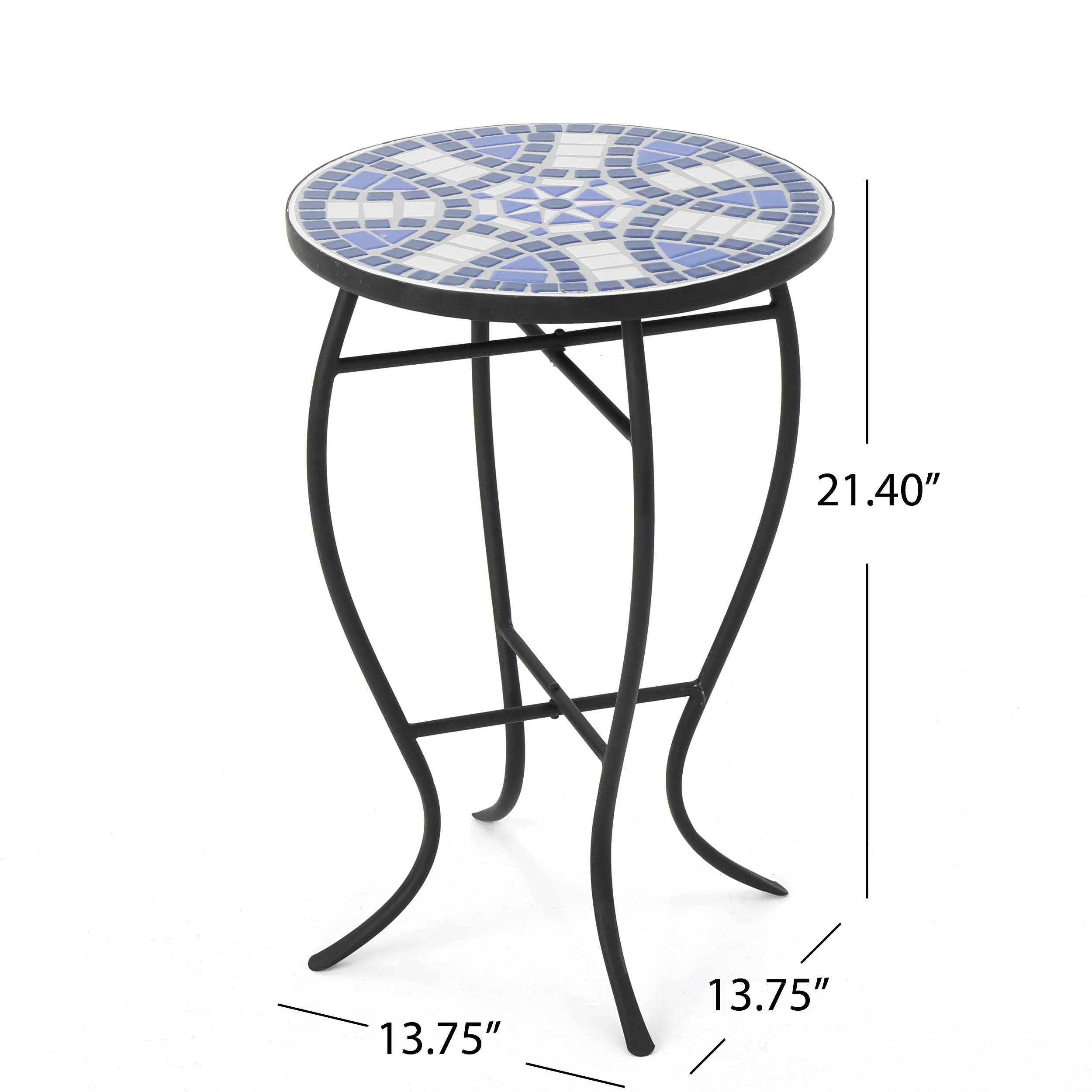Harington Outdoor Blue & White Ceramic Tile Iron Frame Side Table - furnishings