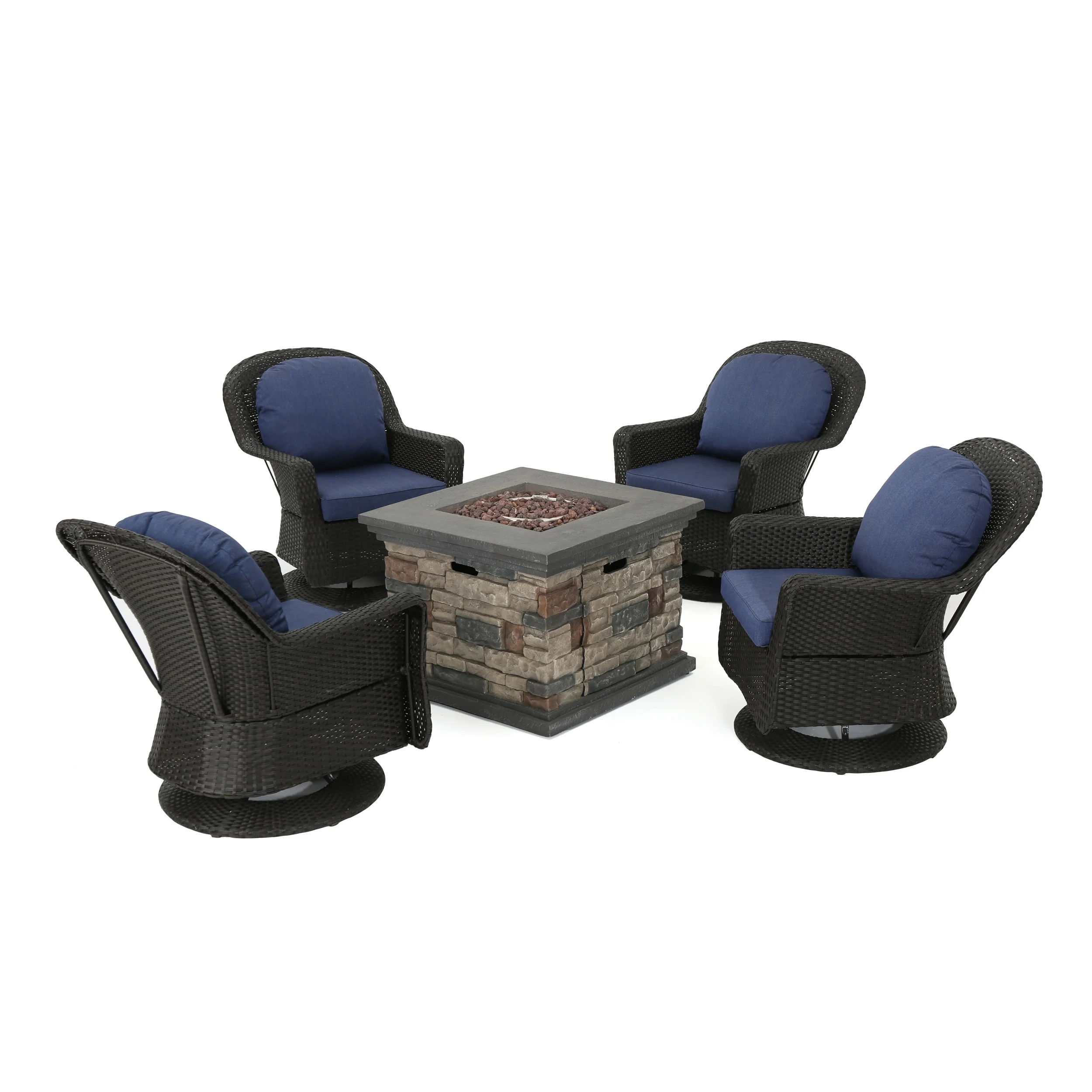 Dunlevy Outdoor 5 Piece Fire Pit Wicker Chat Set - furnishings
