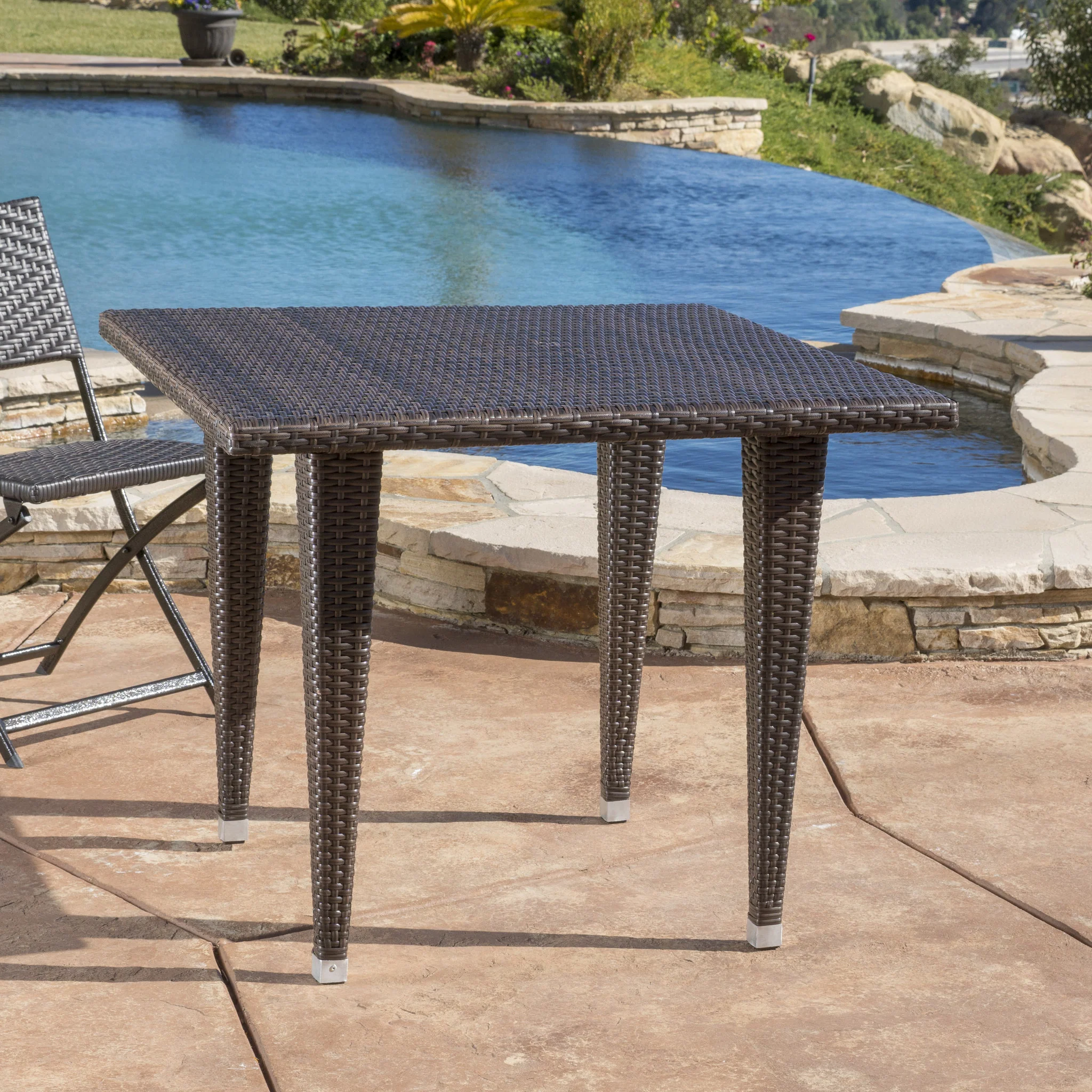 Wiren Contemporary Outdoor Brown Color PEWicker Square Table - furnishings