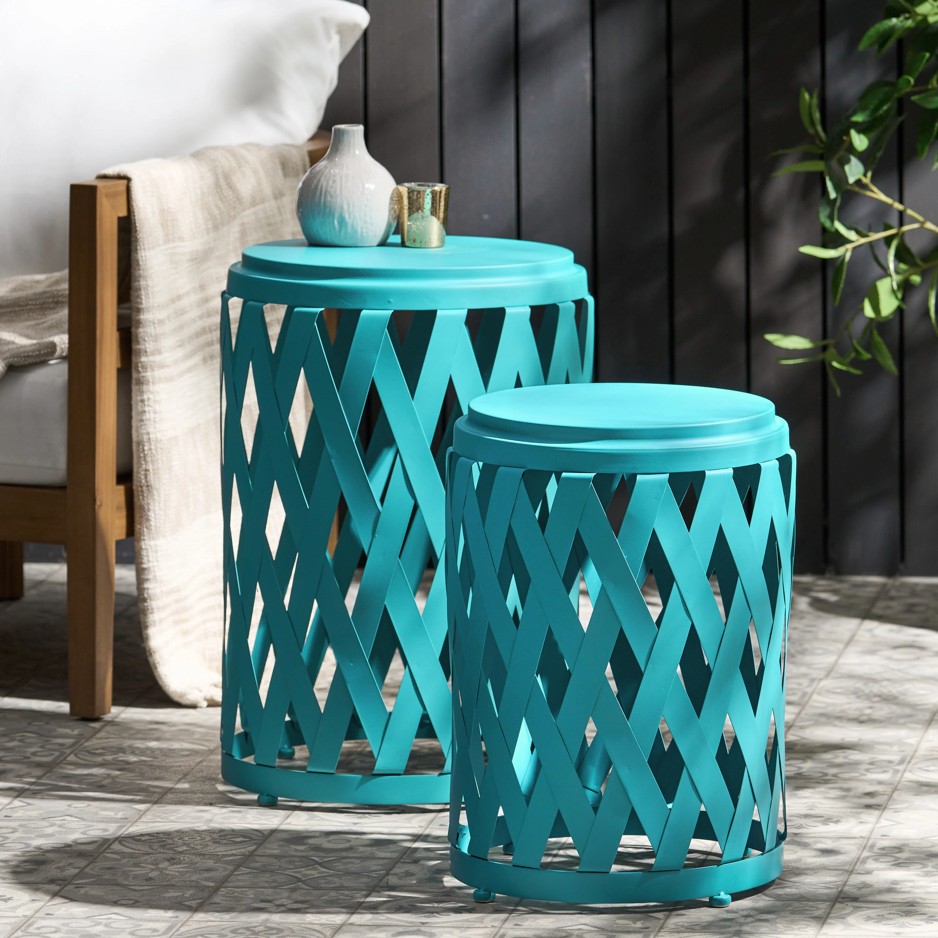 Ellen Nestable Outdoor Small and Large Iron Side Table Set (Set of 2) - furnishings