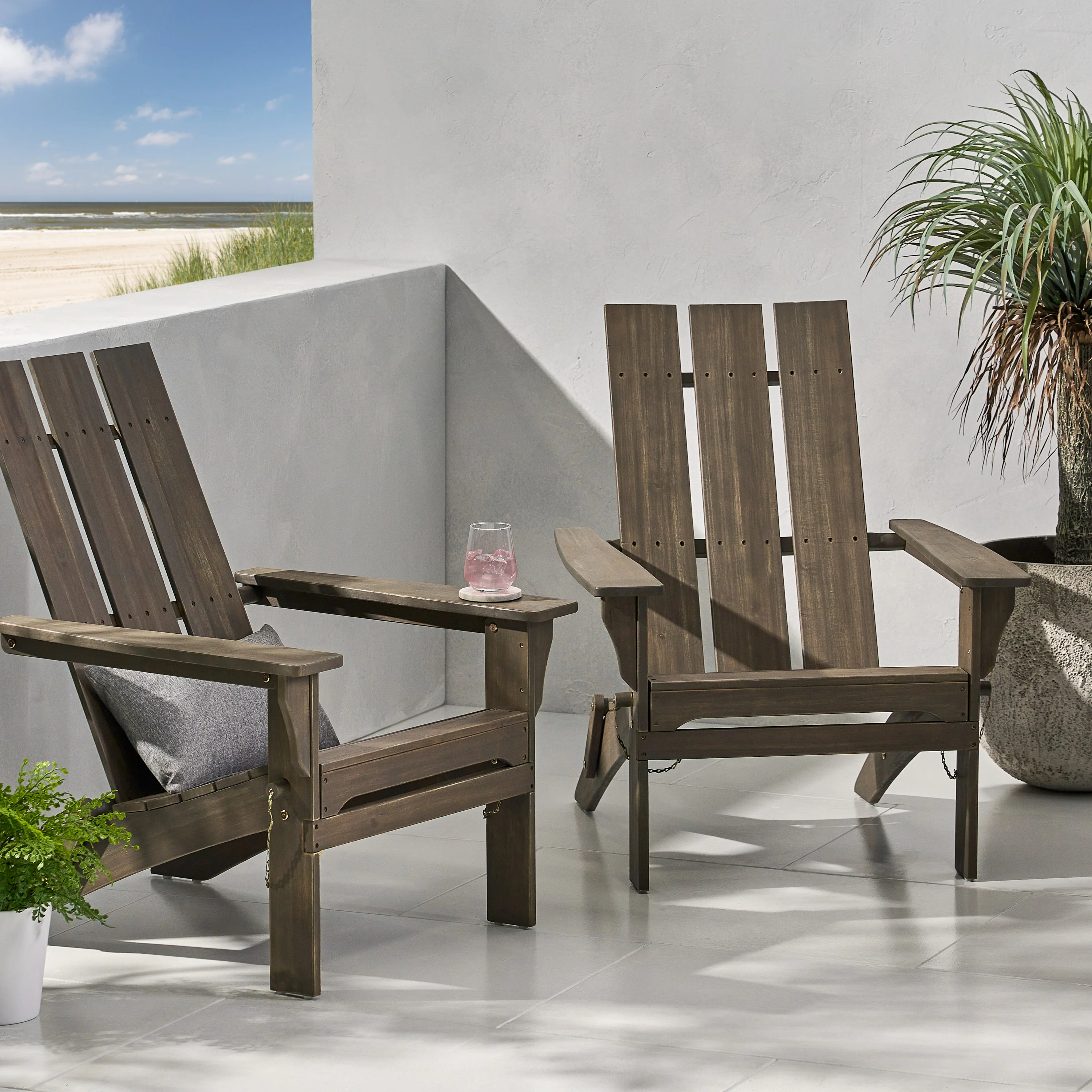 Gurekam Outdoor Acacia Wood Foldable Adirondack Chairs, Set of 2 - furnishings