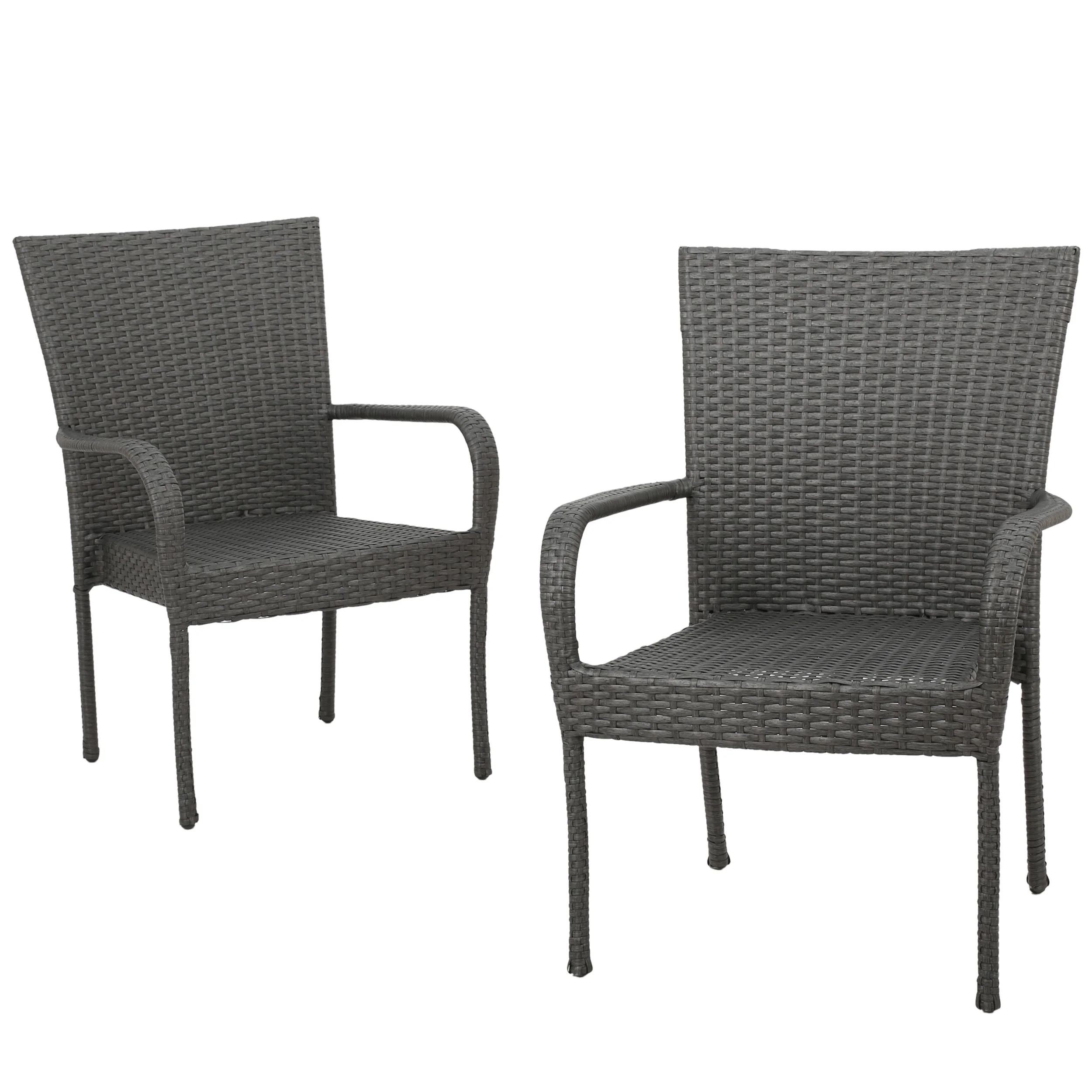 Sultana Outdoor Grey Wicker Stackable Club Chairs (Set of 2) - furnishings