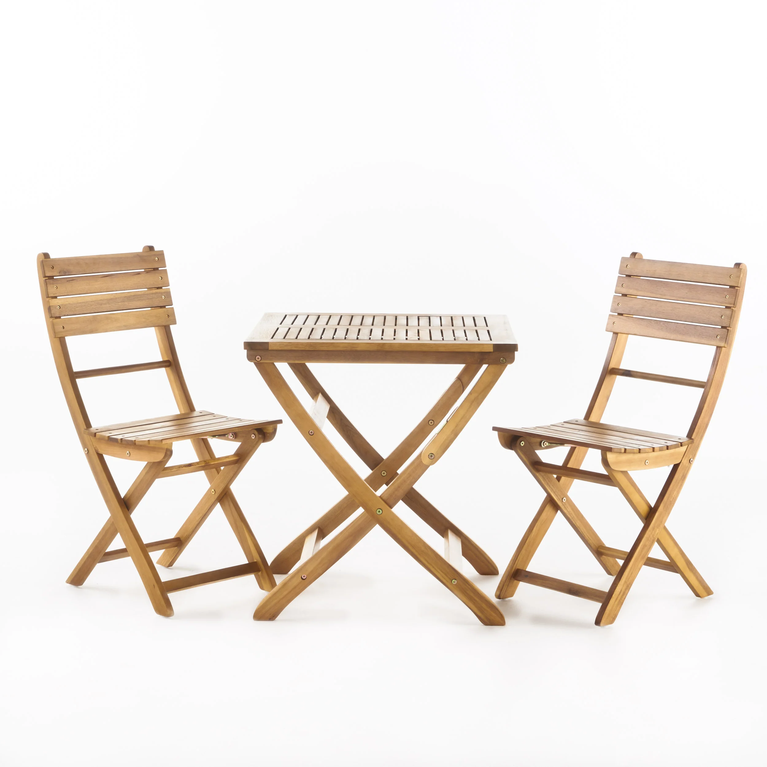 Versaille Outdoor 3 Piece Foldable Grey Finished Acacia Wood Bistro Set - furnishings