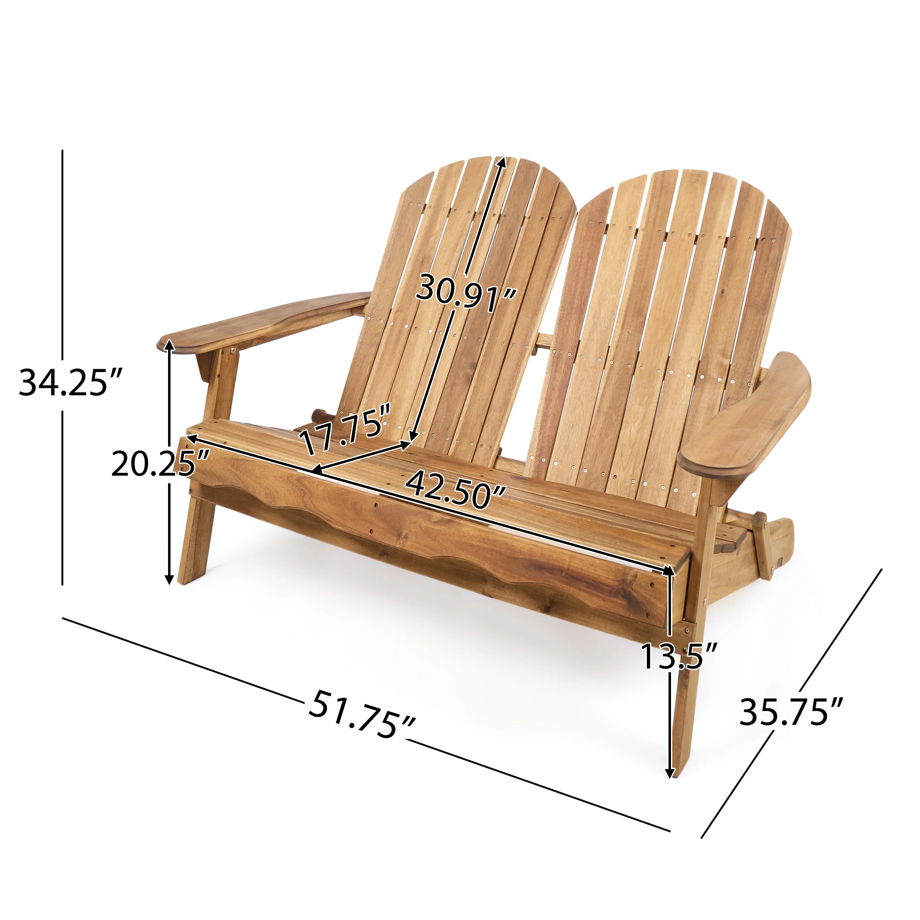 Vivian Outdoor Acacia Wood Adirondack Loveseat - furnishings