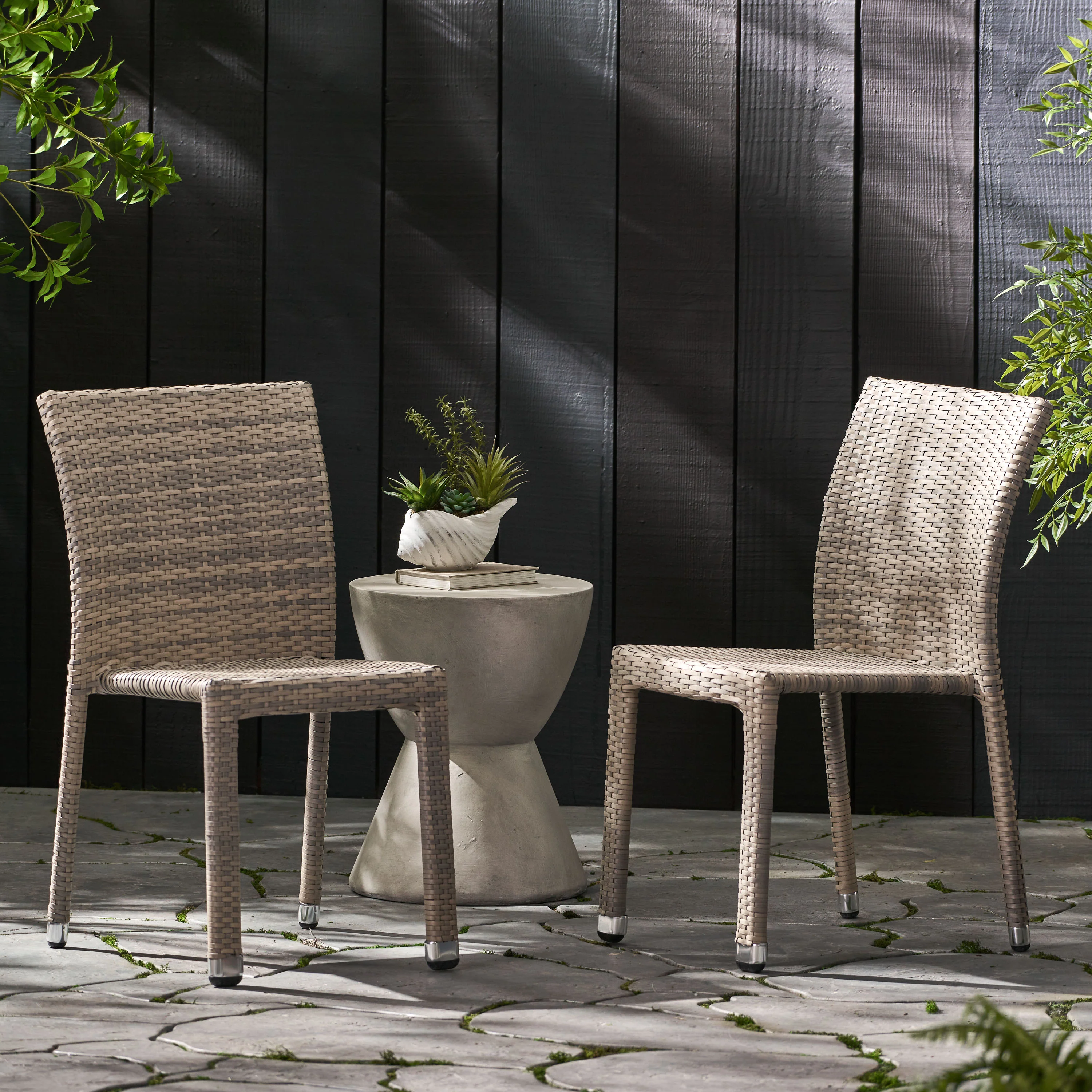 Dorside Outdoor Wicker Armless Stack Chairs With Aluminum Frame - furnishings