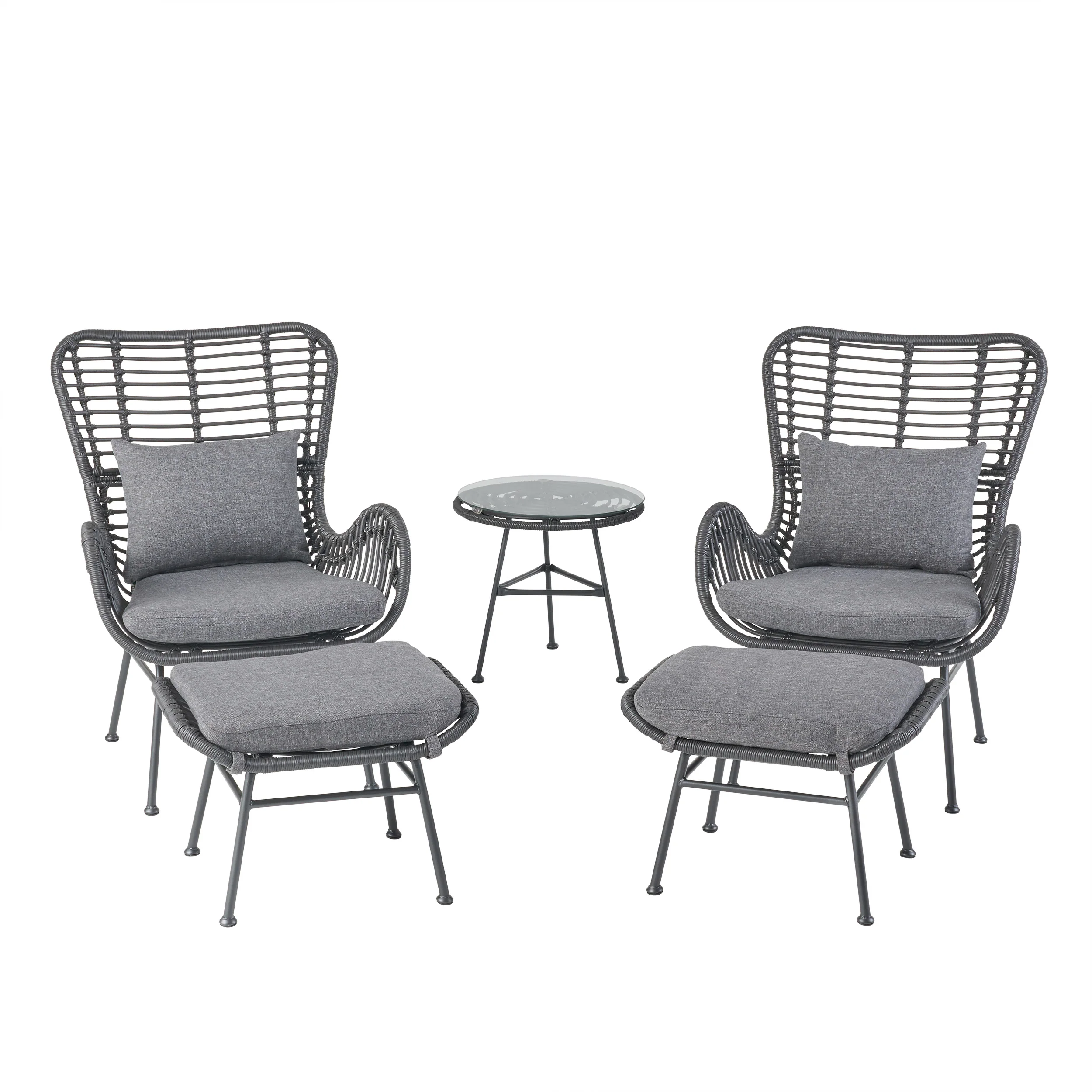 Pooneli Outdoor 5 Piece Wicker Chat Set with Ottomans - furnishings