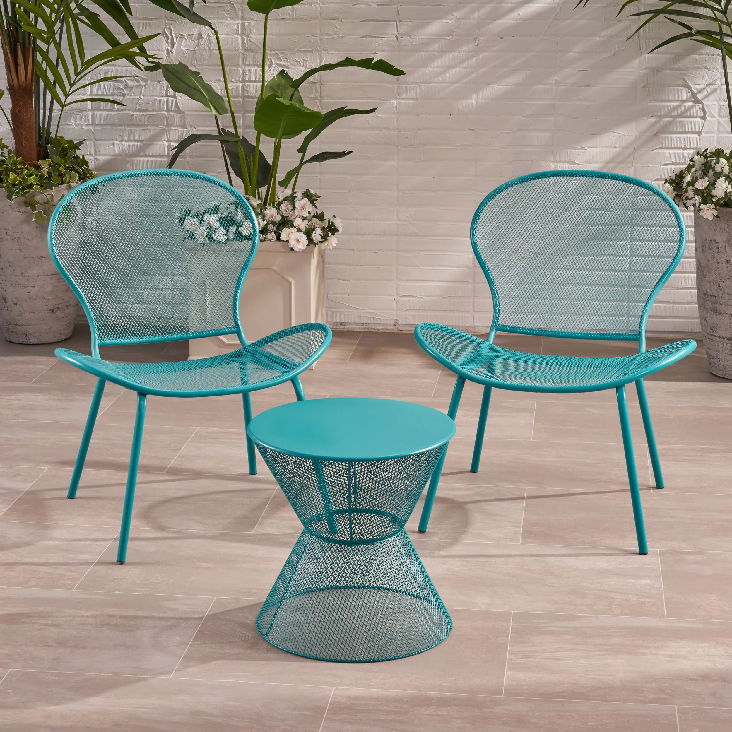 Tristian Modern Outdoor 2 Seater Iron Chat Set with Side Table - furnishings