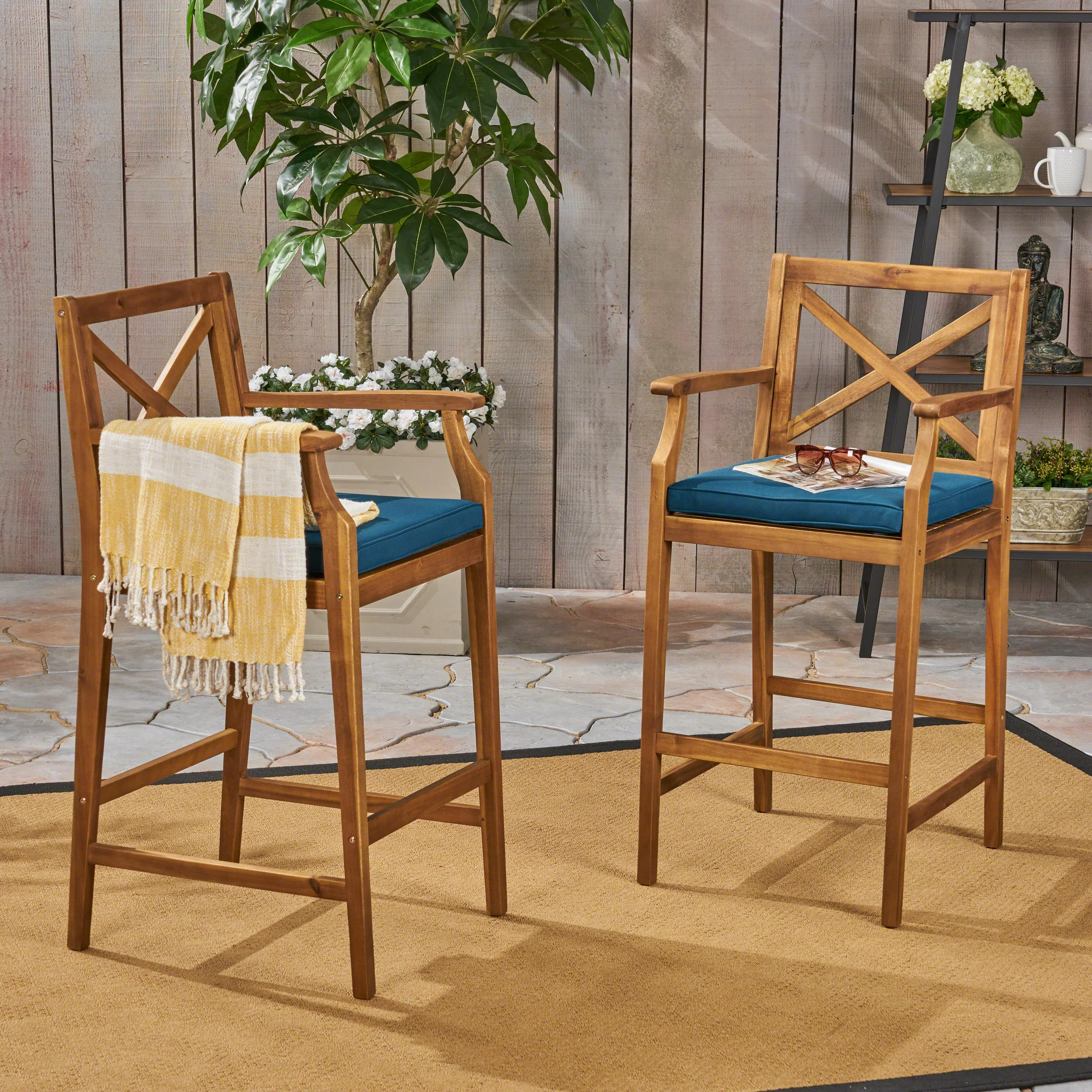 Logan Outdoor Acacia Wood Barstool (set of 2) - furnishings