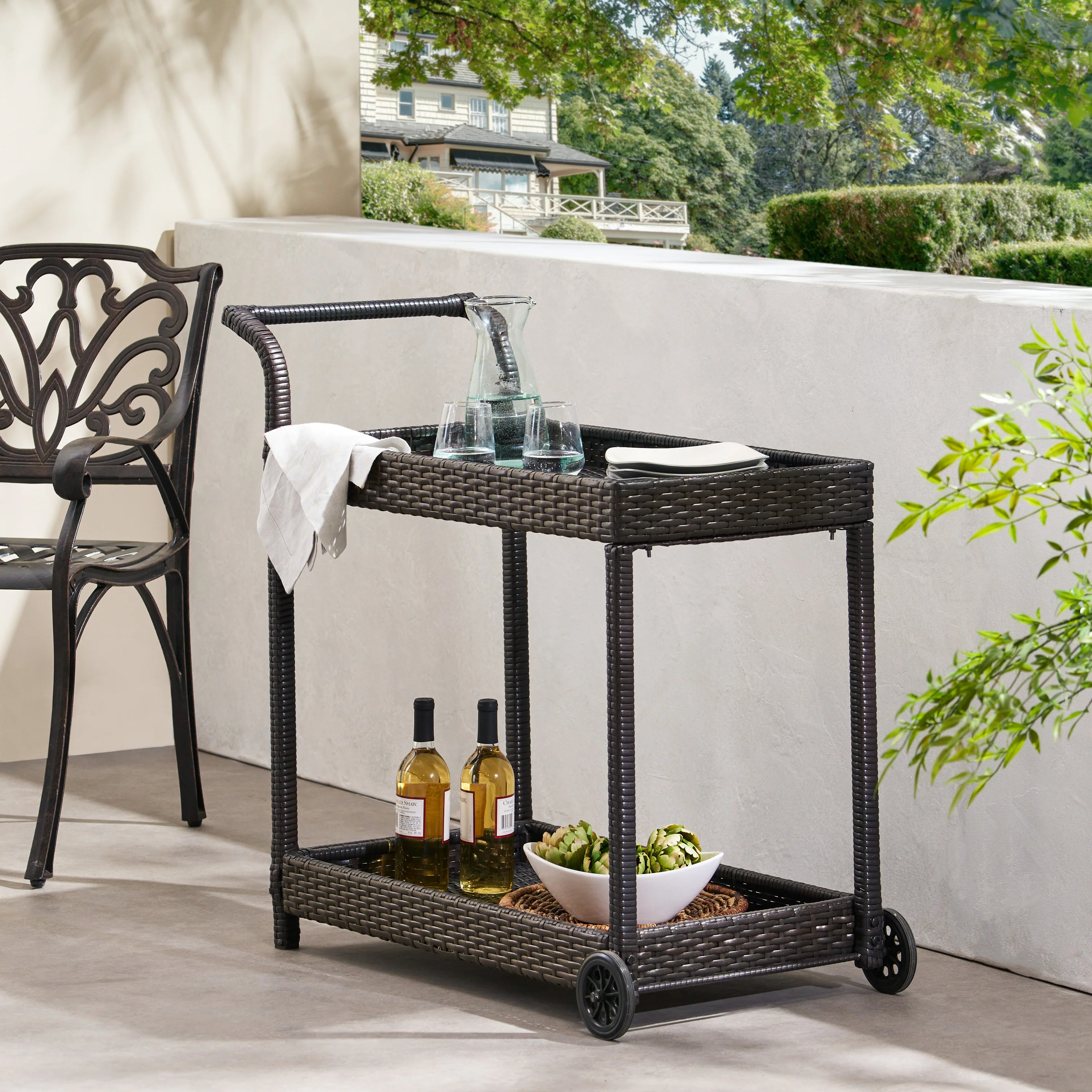 Baja Outdoor Wicker Bar Cart - furnishings