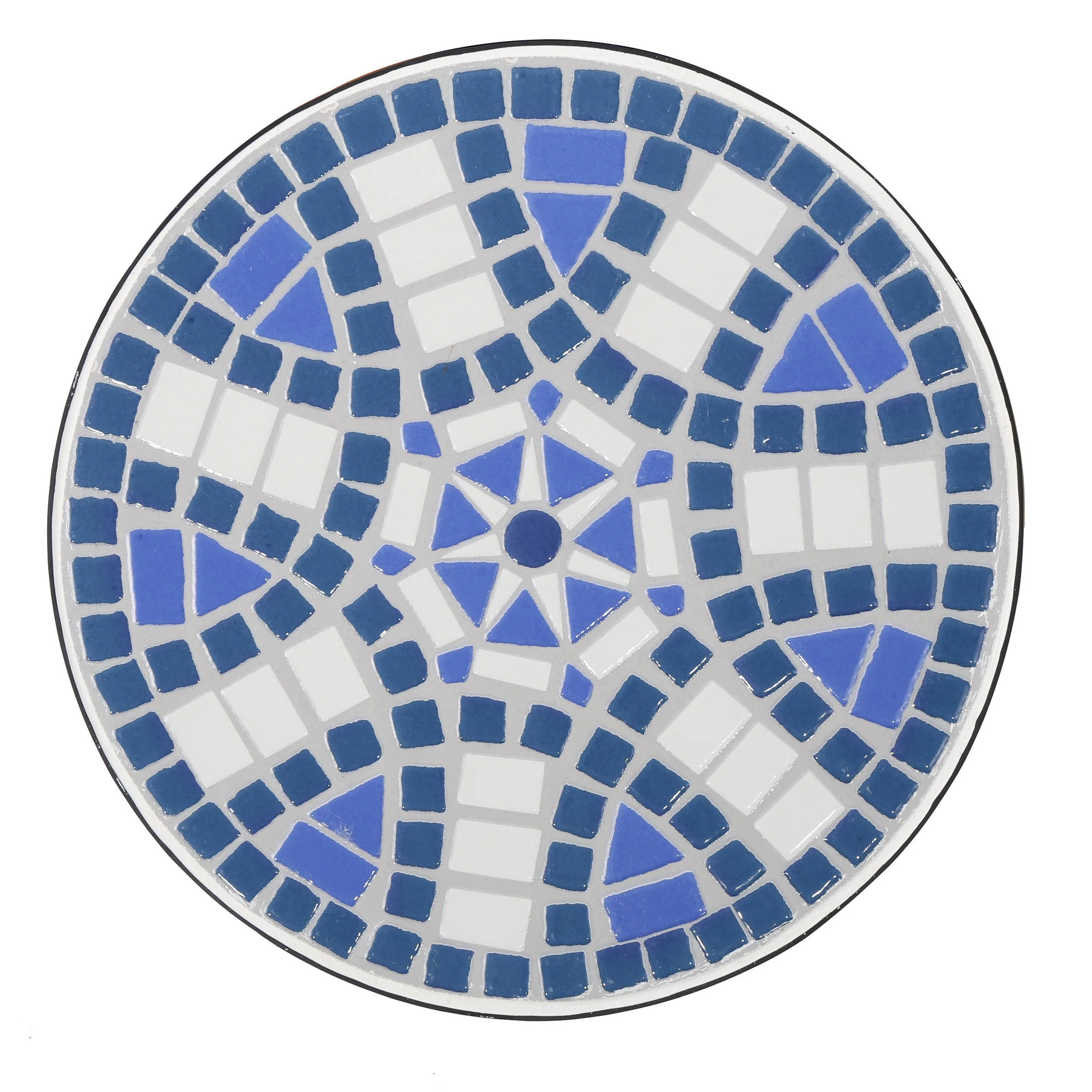 Harington Outdoor Blue & White Ceramic Tile Iron Frame Side Table - furnishings