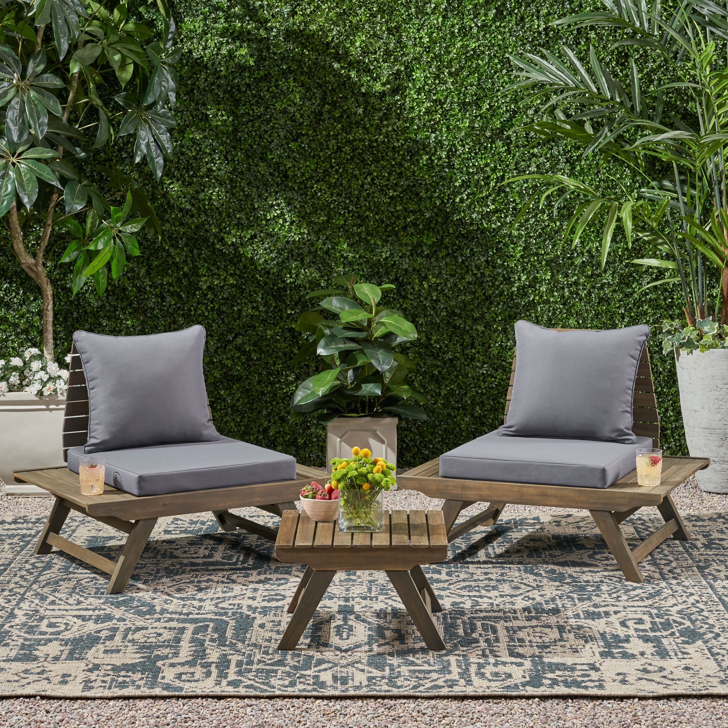 Rosalind Outdoor 2 Seater Acacia Wood Club Chairs and Side Table Set - furnishings