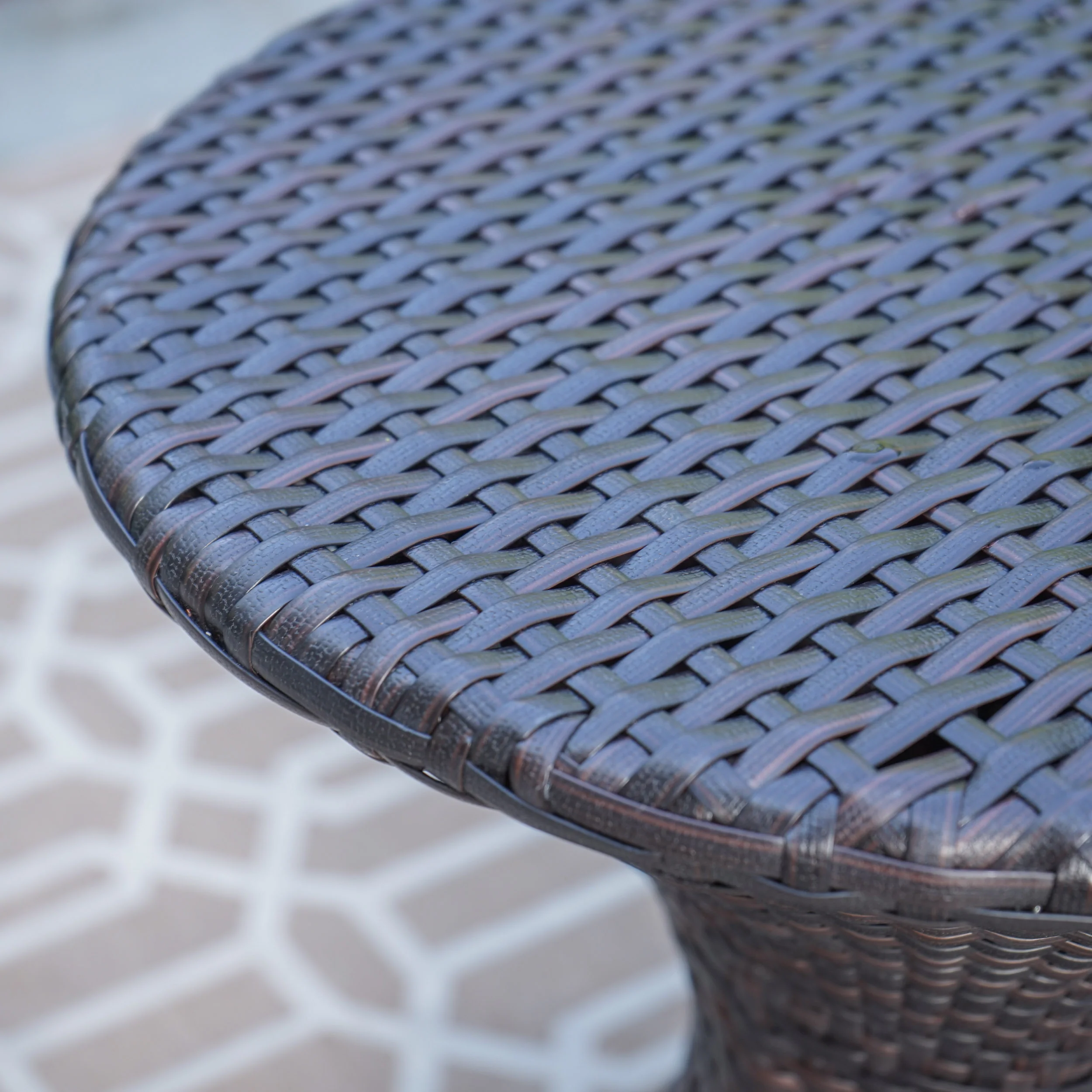 Newton Outdoor 3 Piece Multi-Brown Wicker Chat Set with Stacking Chairs - furnishings