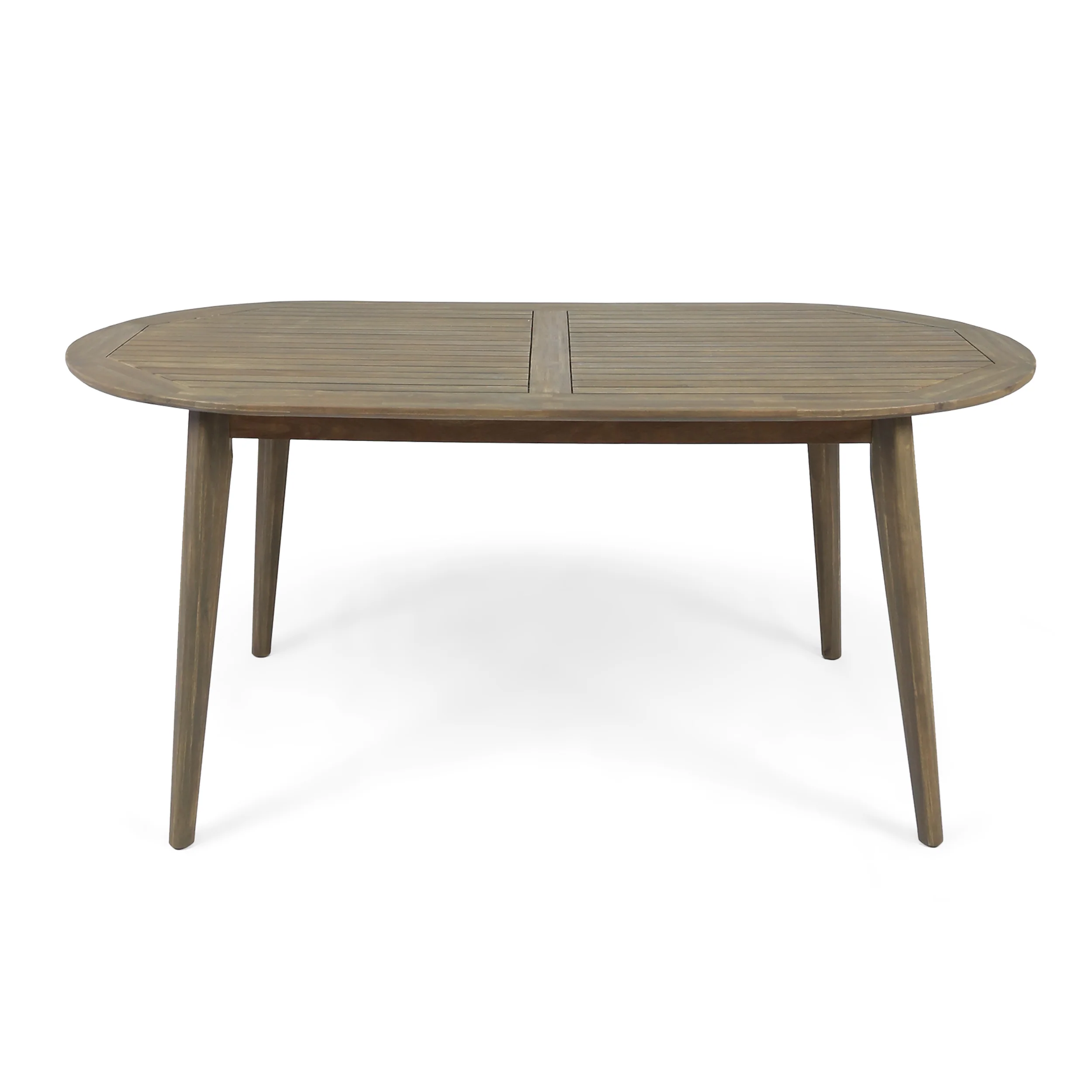 Stanford Outdoor Rustic Slat-Top Acacia Wood Oval Dining Table with Tapered Legs - furnishings