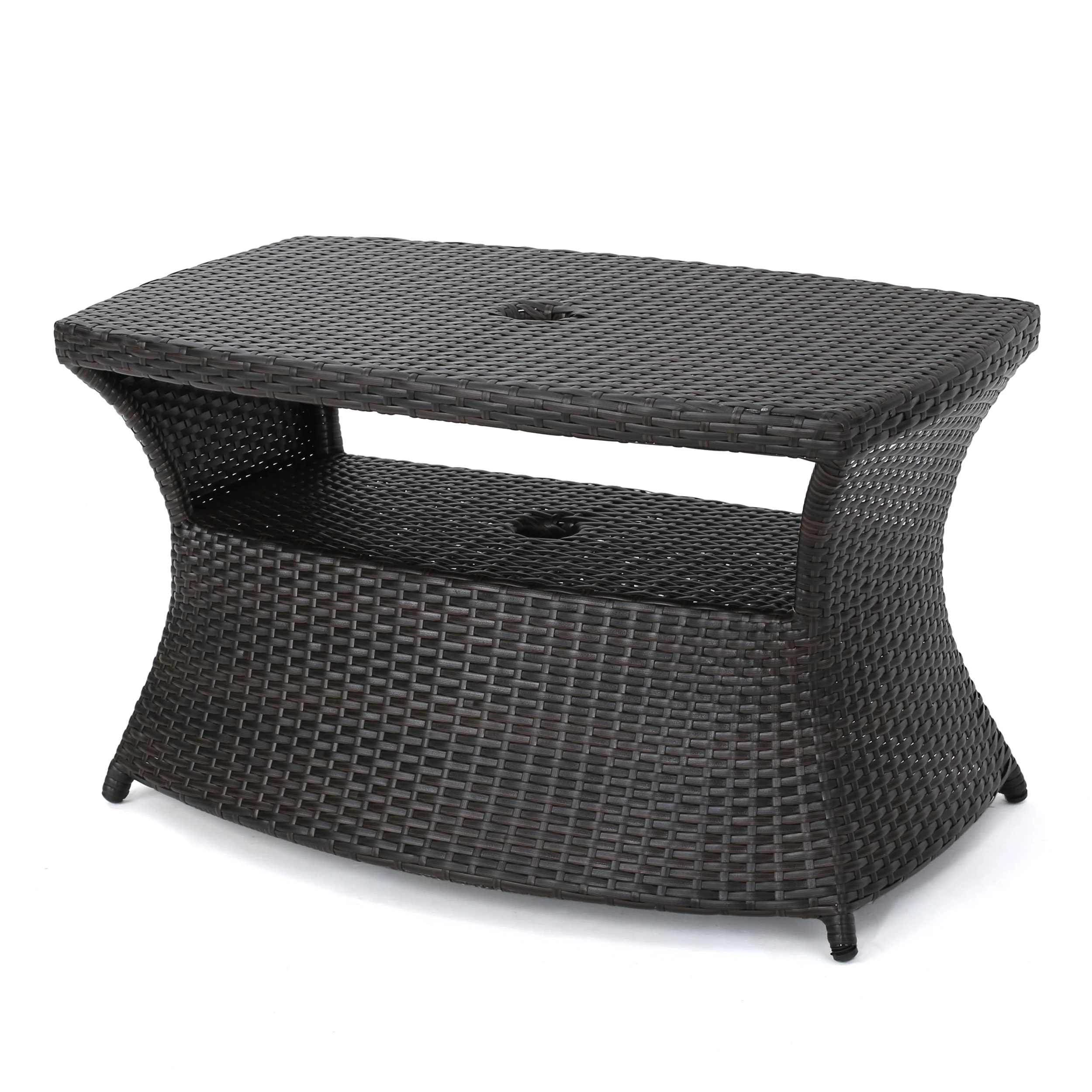 Lakeport Outdoor 3 Piece Mutlibrown Wicker Chaise Lounge Set with Table - furnishings