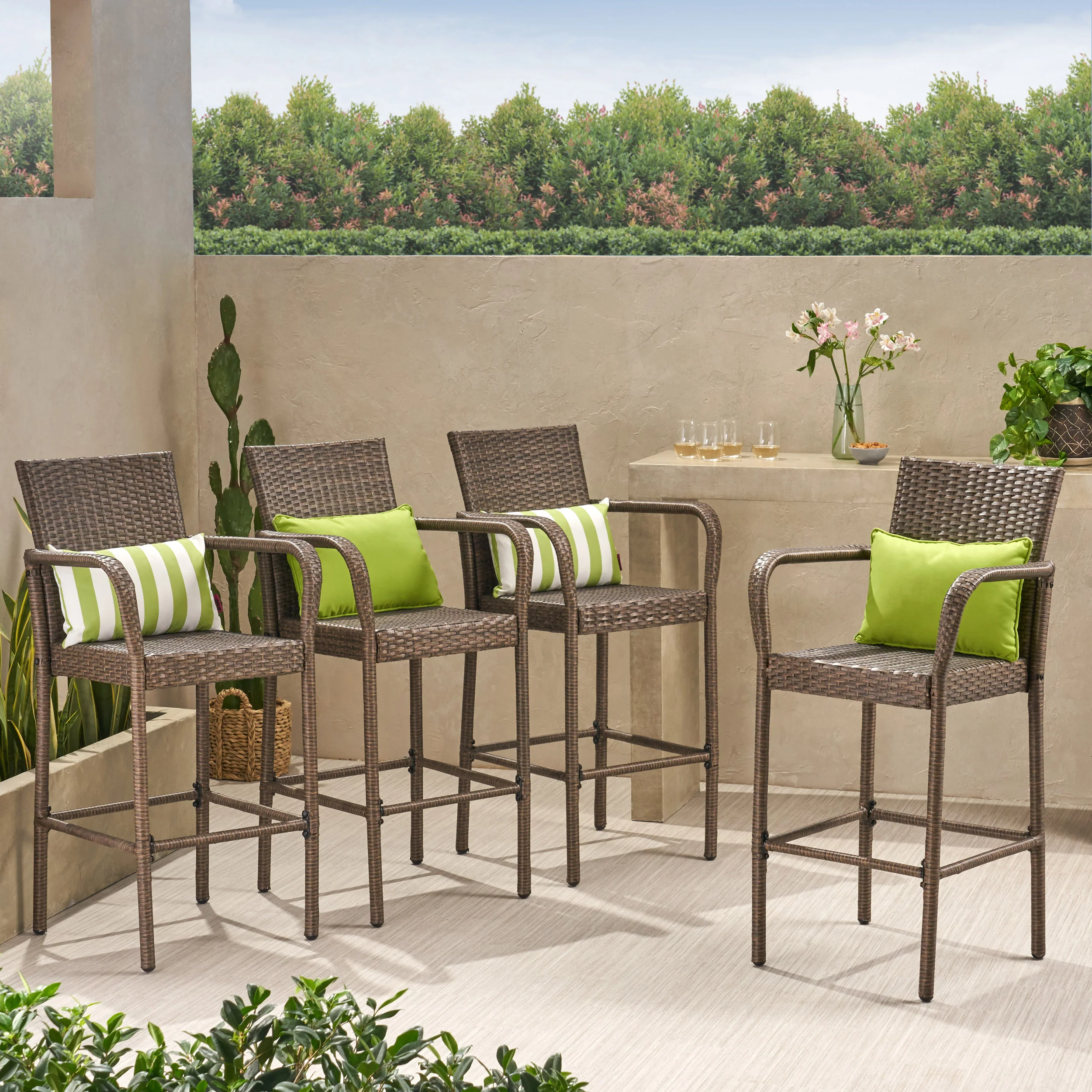 Conquista 30-Inch Outdoor Mix Mocha Wicker Barstool - furnishings